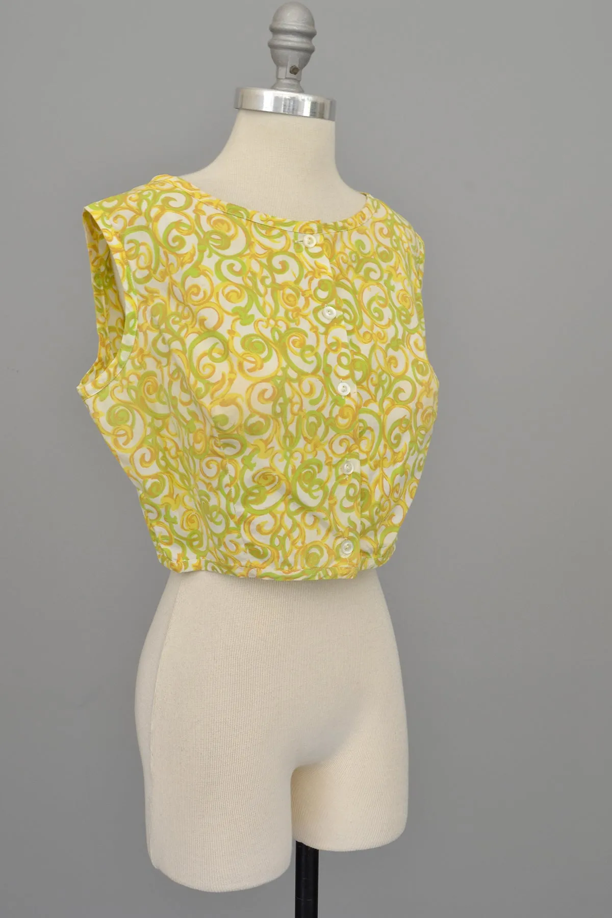 1950s Lemon and Lime Swirl Print Retro Cropped Top | Pinup Top | M/L 38+ Bust