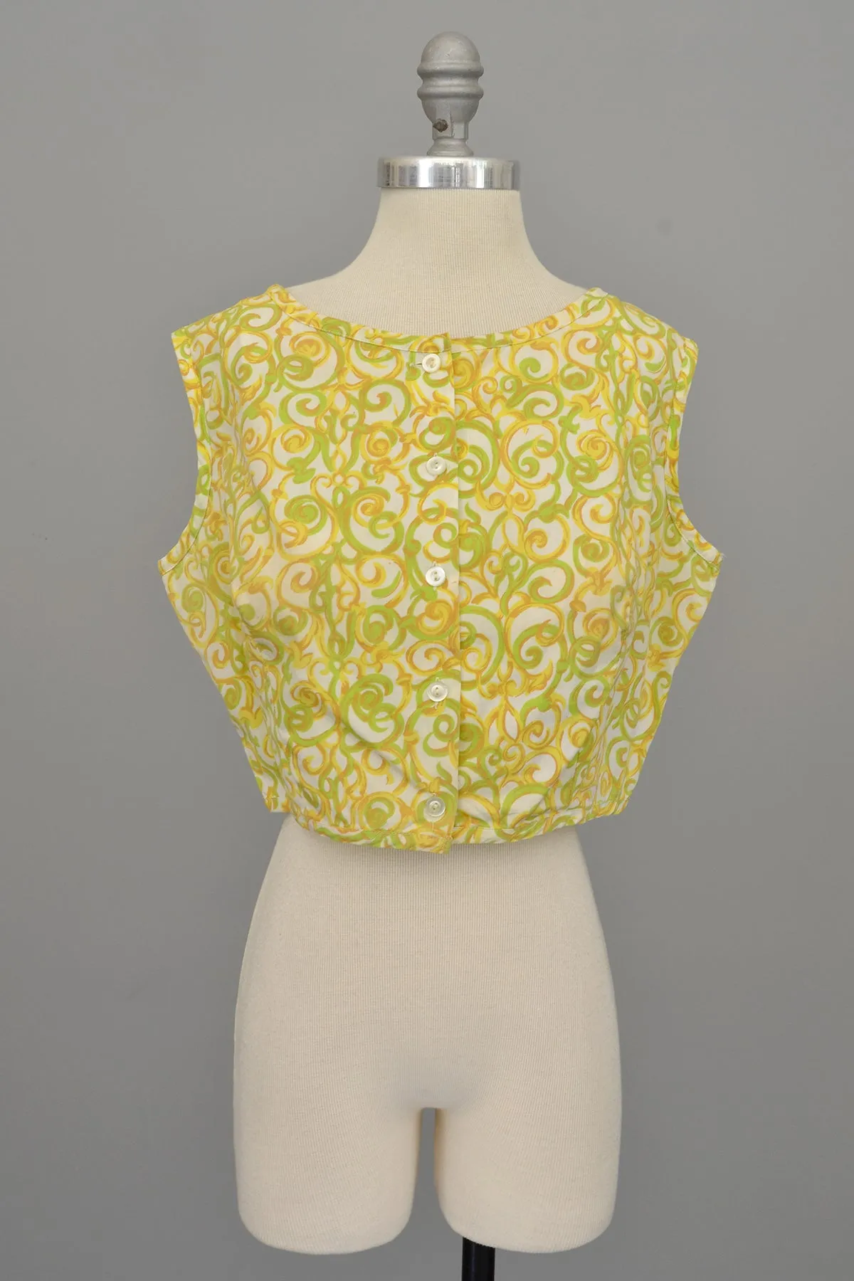 1950s Lemon and Lime Swirl Print Retro Cropped Top | Pinup Top | M/L 38+ Bust