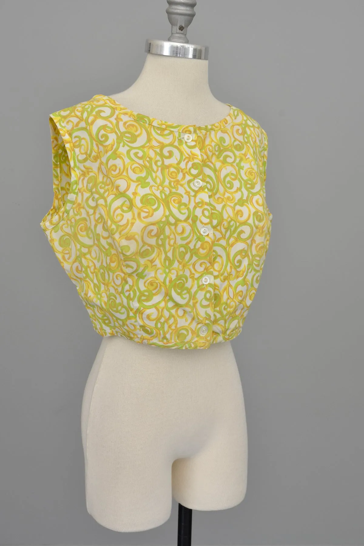 1950s Lemon and Lime Swirl Print Retro Cropped Top | Pinup Top | M/L 38+ Bust