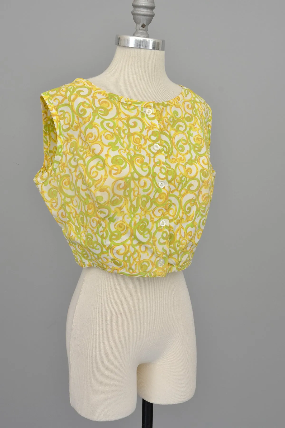 1950s Lemon and Lime Swirl Print Retro Cropped Top | Pinup Top | M/L 38+ Bust