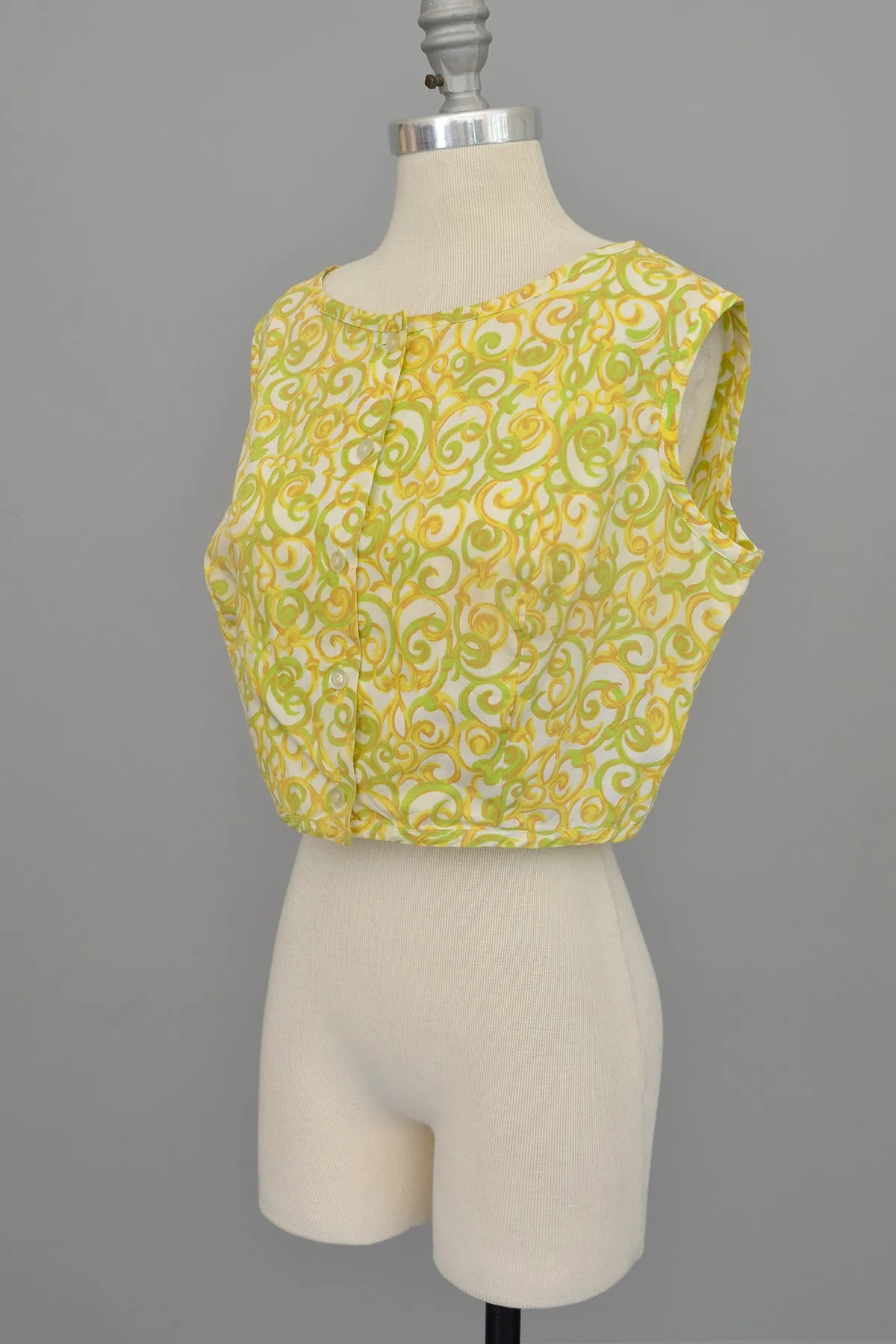 1950s Lemon and Lime Swirl Print Retro Cropped Top | Pinup Top | M/L 38+ Bust