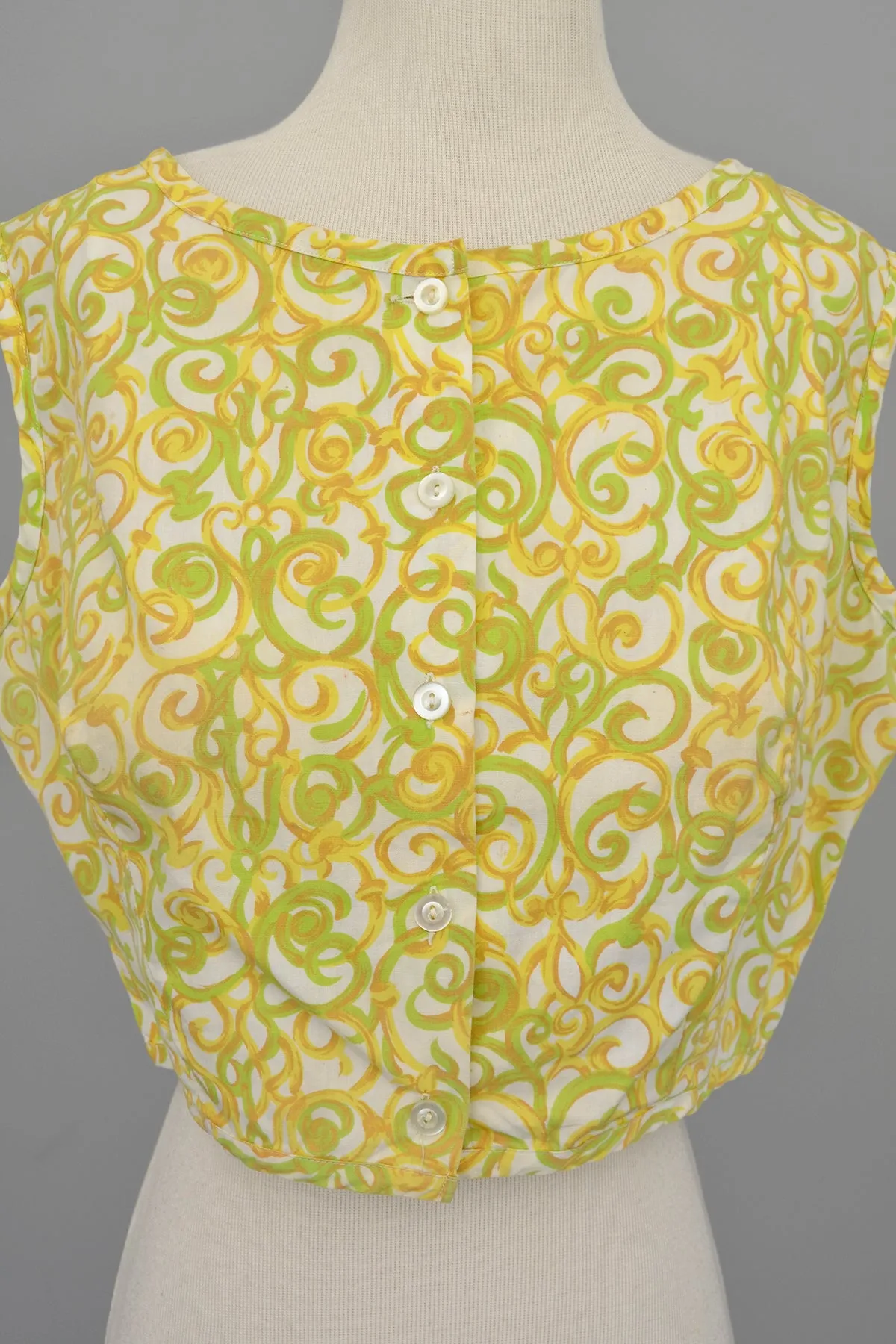 1950s Lemon and Lime Swirl Print Retro Cropped Top | Pinup Top | M/L 38+ Bust