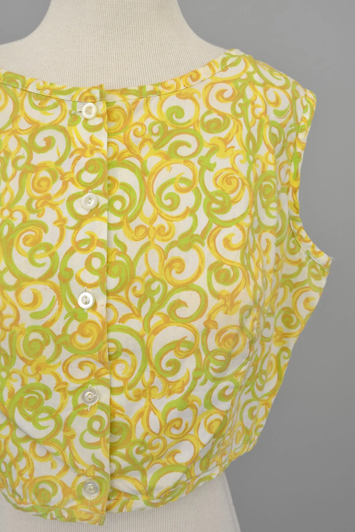 1950s Lemon and Lime Swirl Print Retro Cropped Top | Pinup Top | M/L 38+ Bust