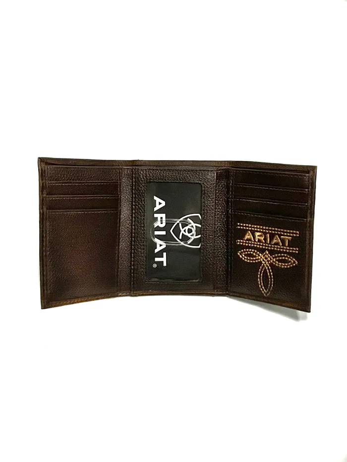 Ariat A35492282 Mens Trifold Wallet Mexico Flag Logo Brown