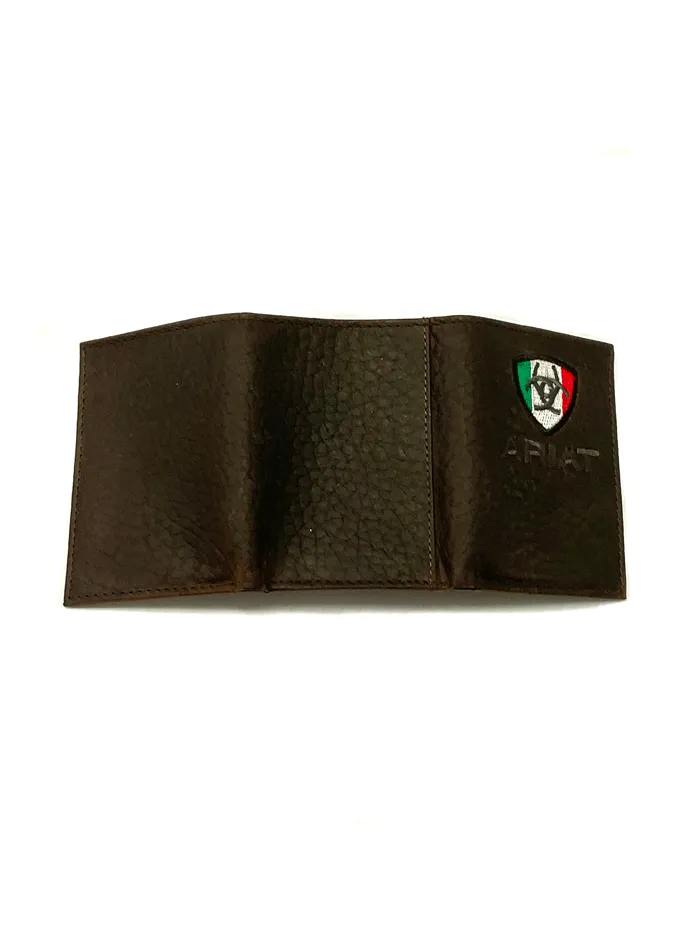 Ariat A35492282 Mens Trifold Wallet Mexico Flag Logo Brown