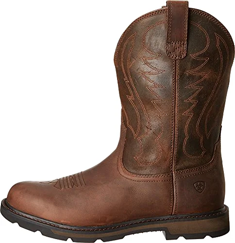 ARIAT mens Pull-on Ariat Groundbreaker Round Toe Work Boot Men s Safety Wide Calf Work Boots, Brown, 11 Wide US