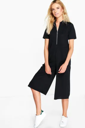 Asia Zip Front Sweater Style Culotte Jumpsuit