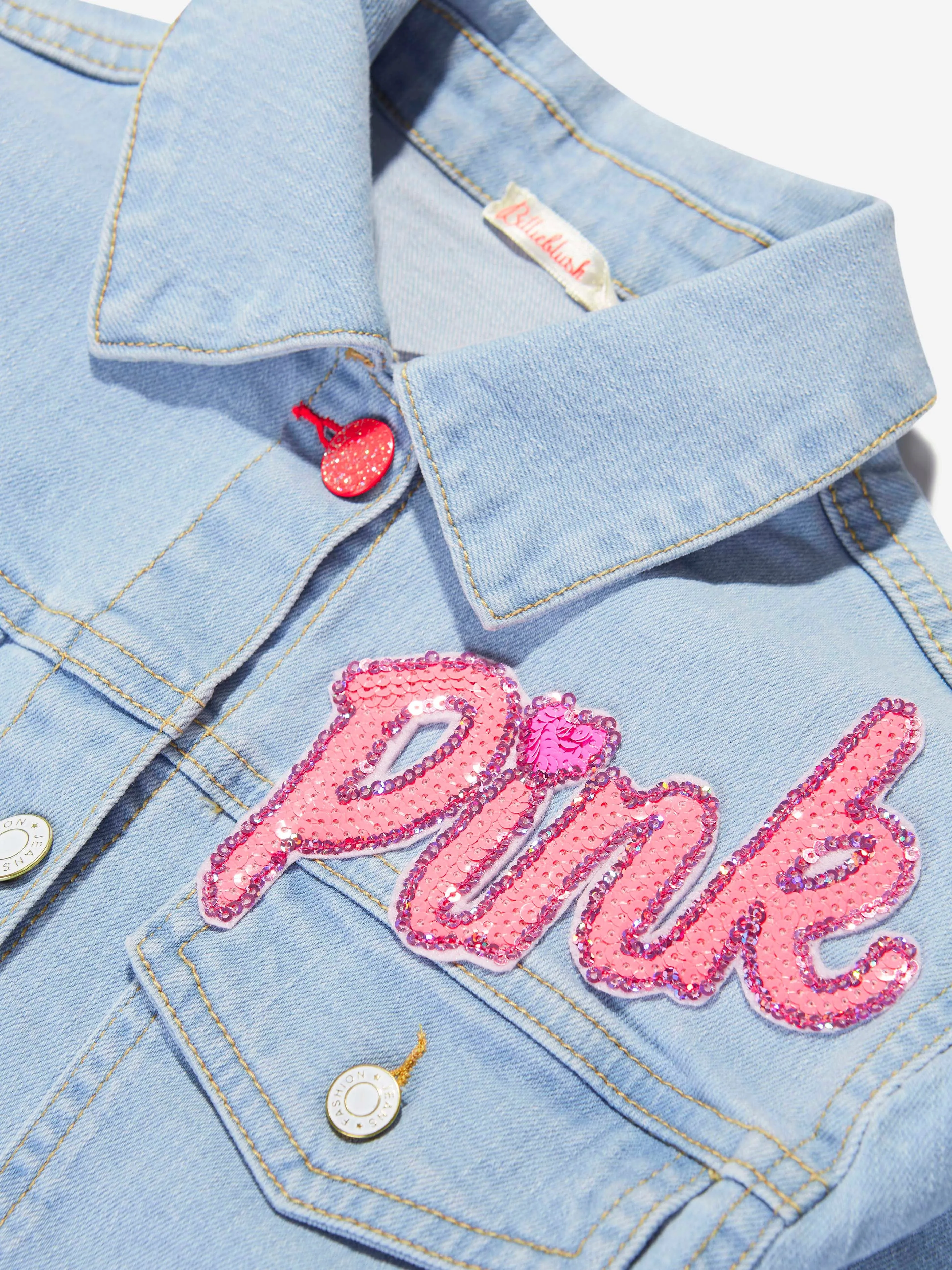 Billieblush Girls Sequin Applique Denim Jacket in Blue