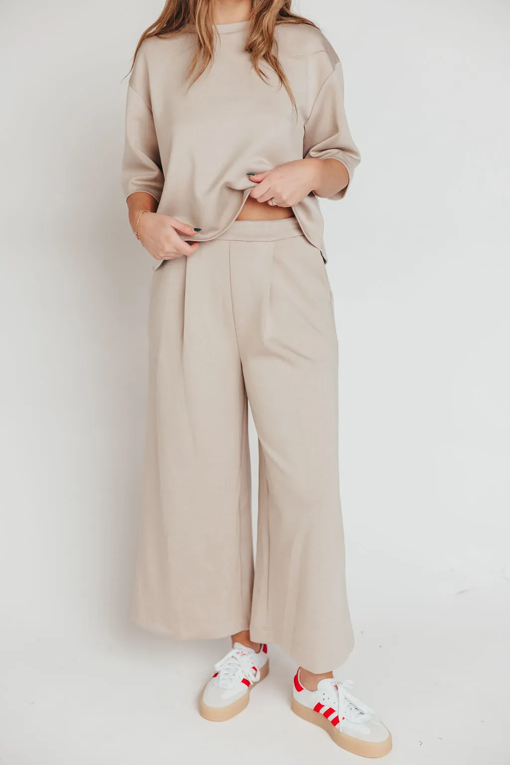 Bina Scuba Modal Cropped Wide Leg Pant in Taupe