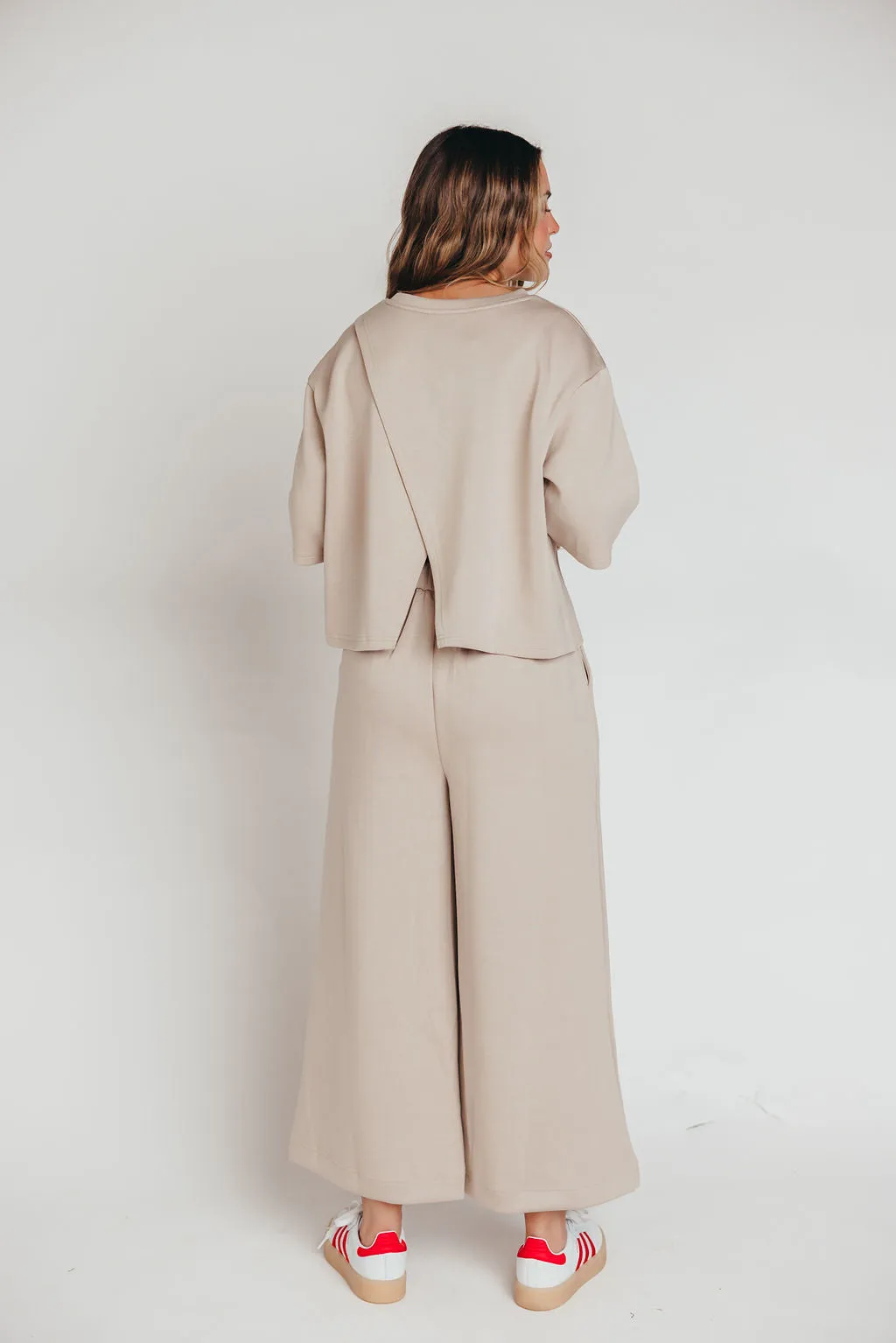 Bina Scuba Modal Cropped Wide Leg Pant in Taupe