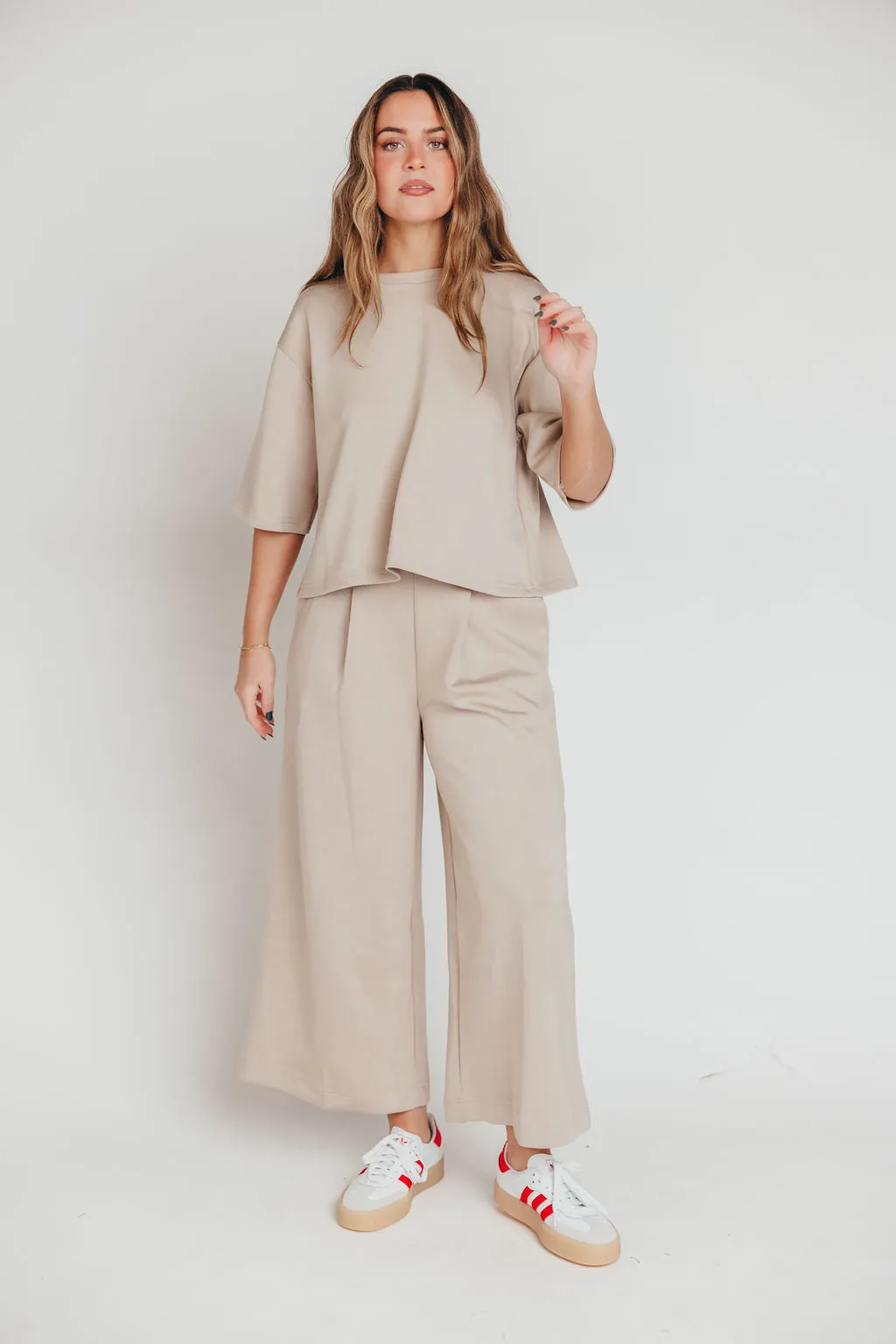 Bina Scuba Modal Cropped Wide Leg Pant in Taupe