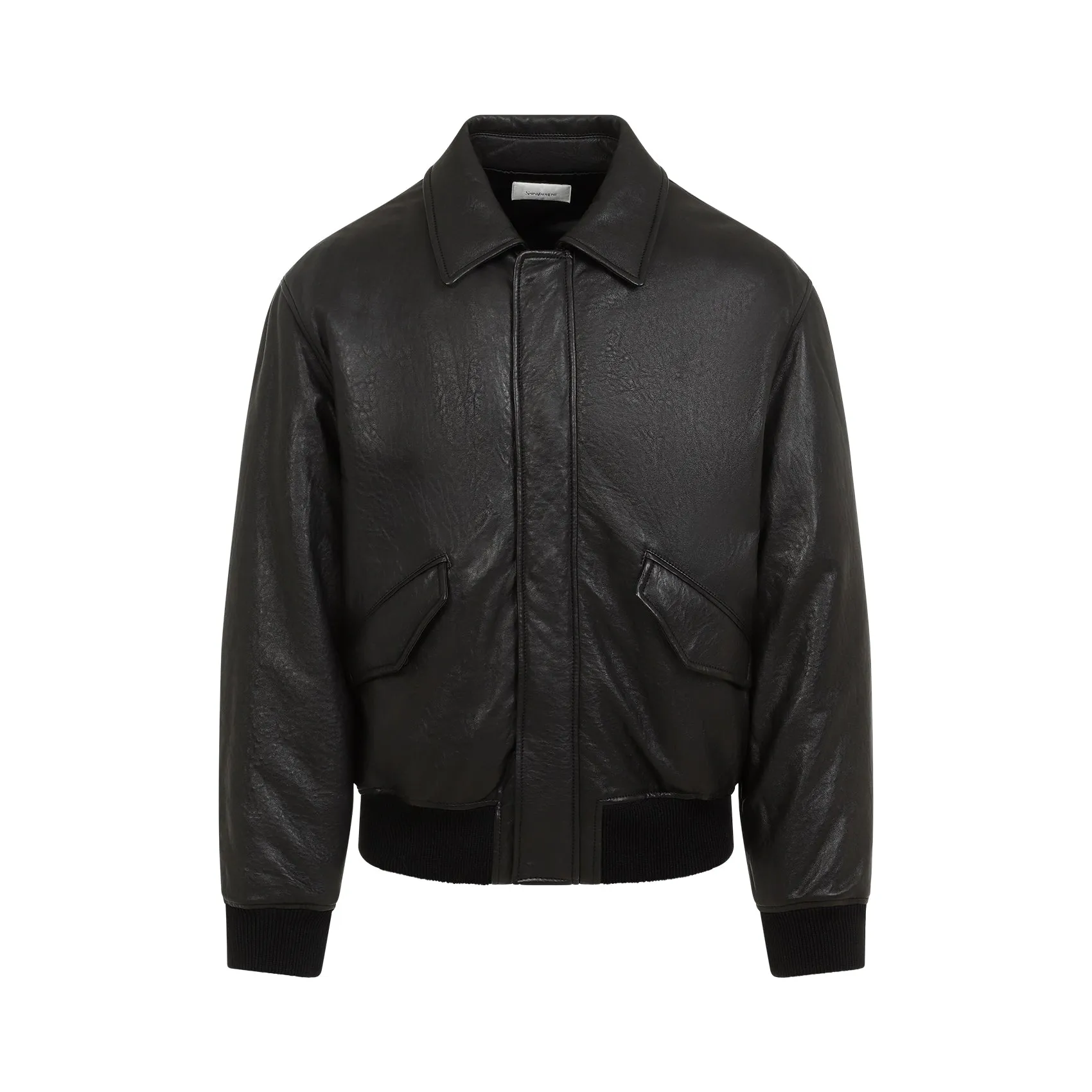 Black Lamb Leather Oversized Bomber Jacket