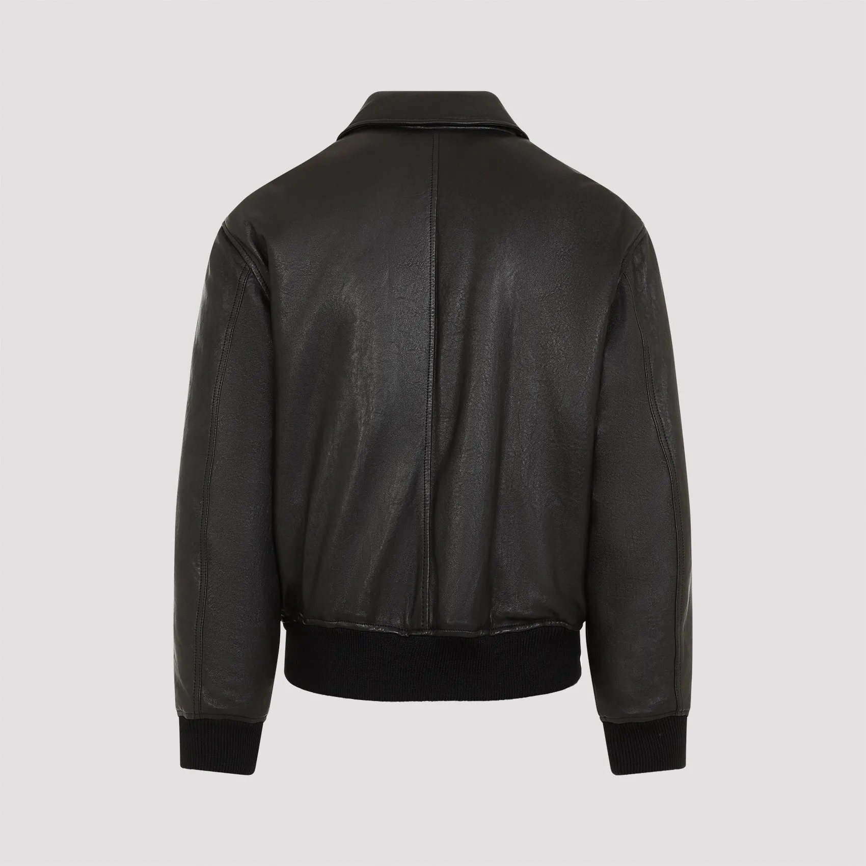 Black Lamb Leather Oversized Bomber Jacket