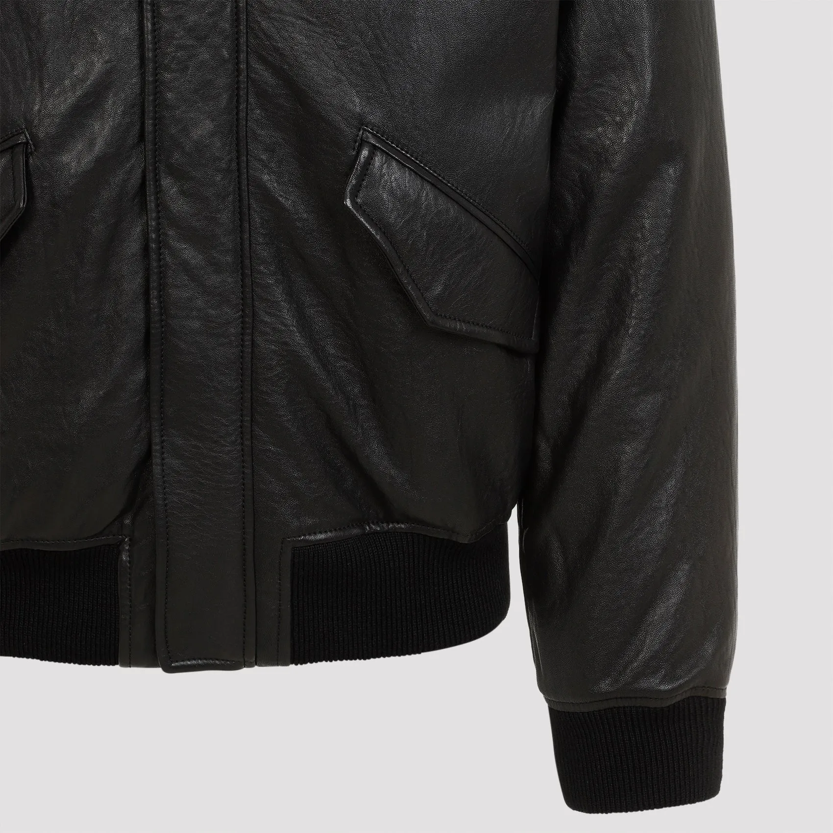 Black Lamb Leather Oversized Bomber Jacket