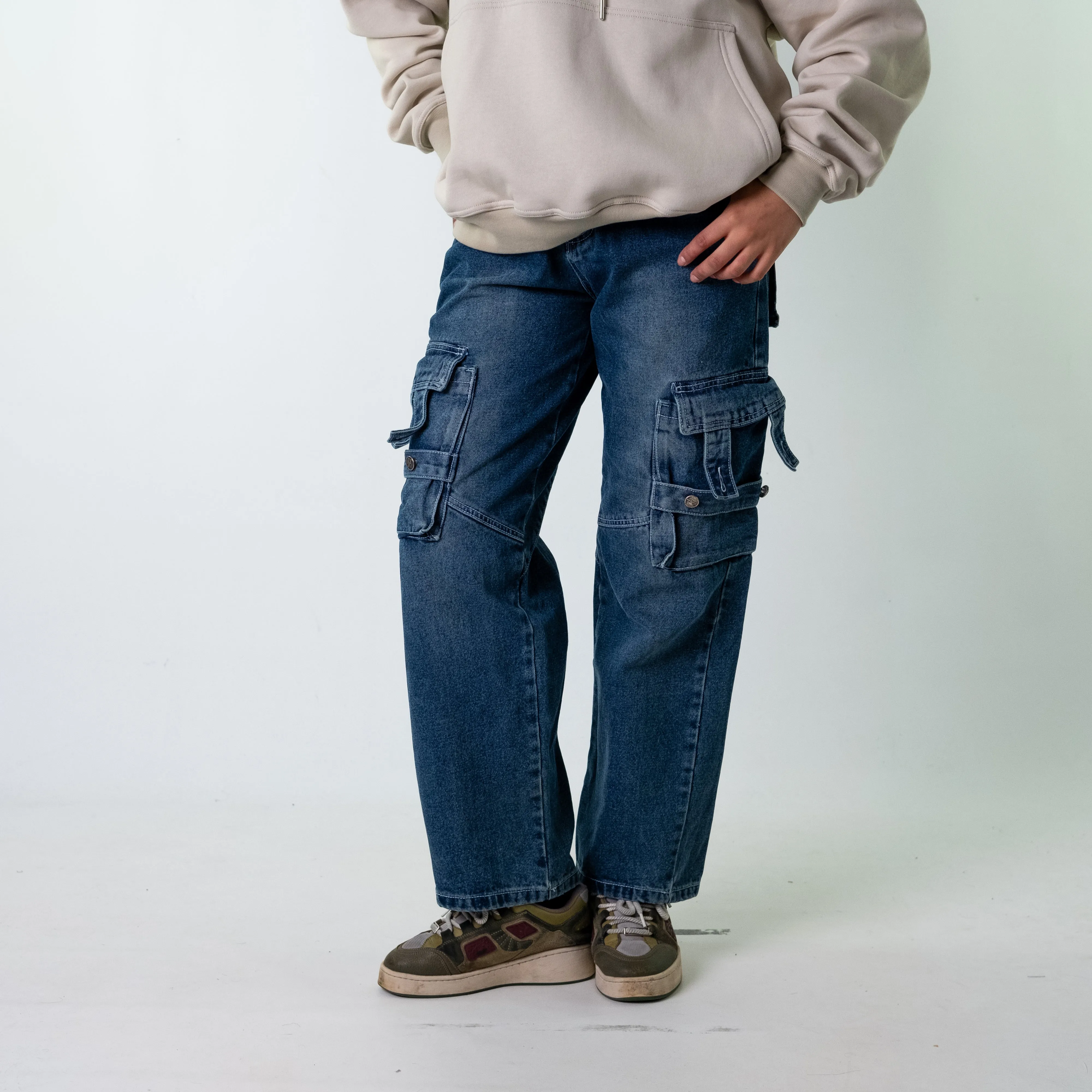 Blue Denim 90s Baggy Hip Hop  Cargo Skater Trousers Pants Jeans (28x30)