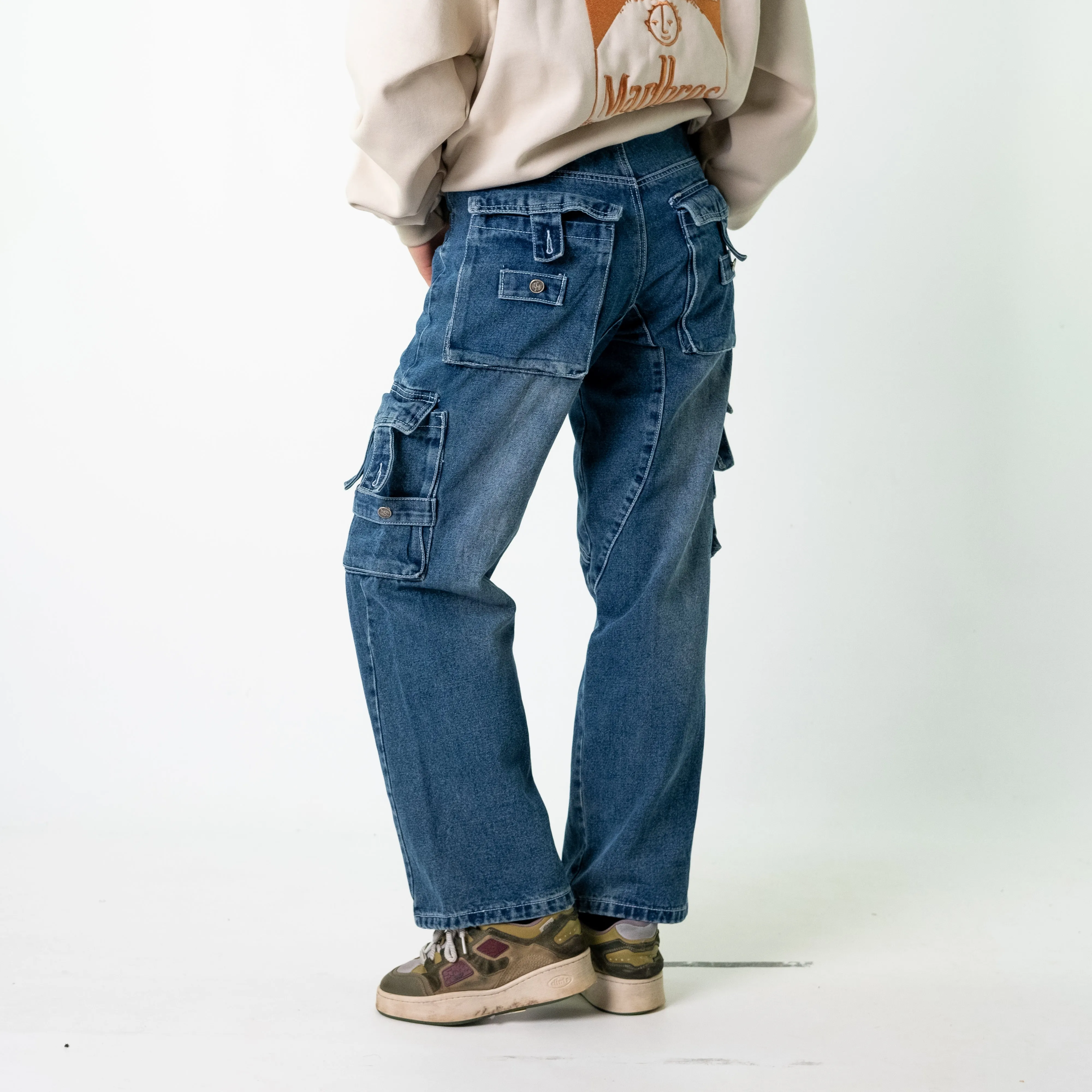 Blue Denim 90s Baggy Hip Hop  Cargo Skater Trousers Pants Jeans (28x30)