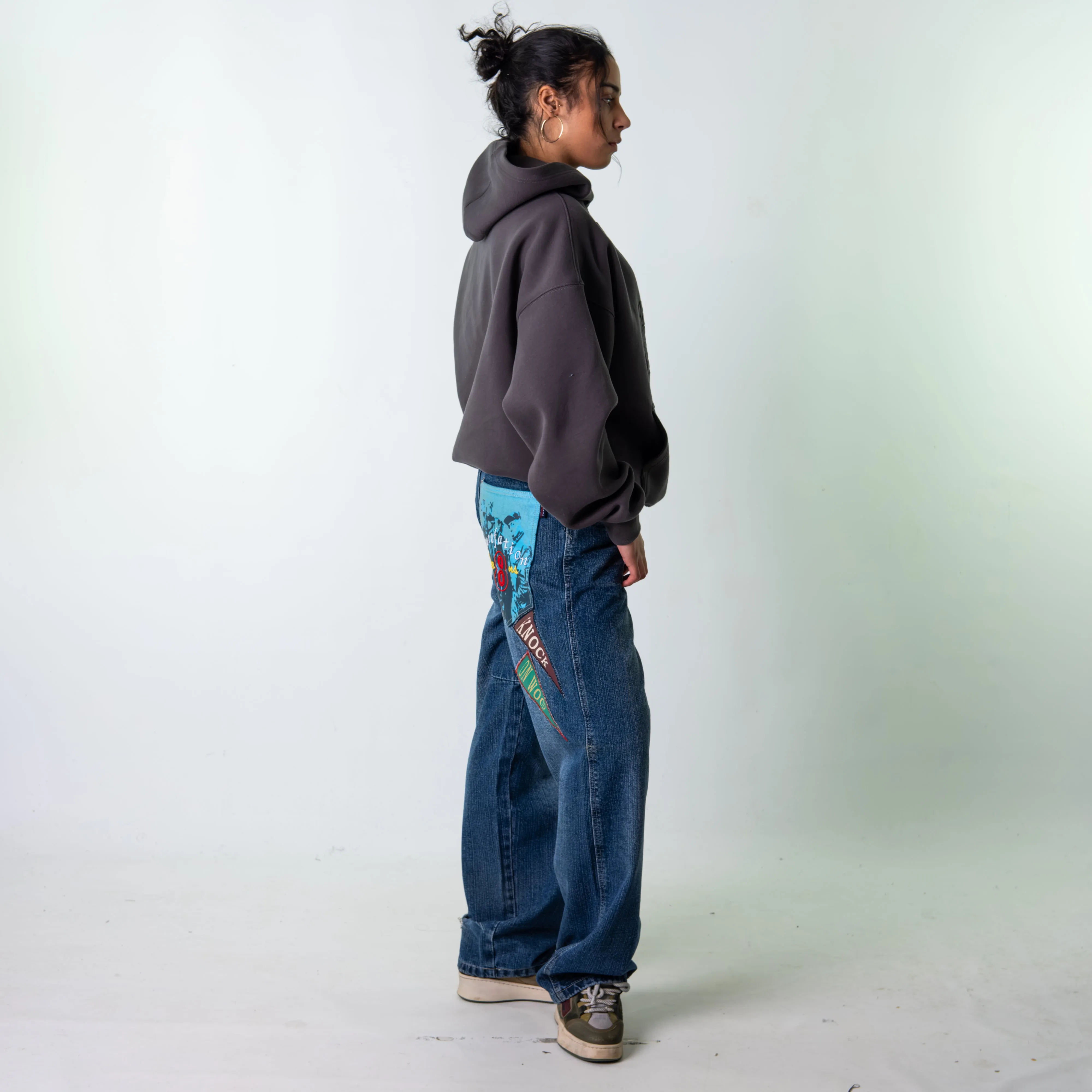 Blue Denim 90s Baggy Hip Hop  Cargo Skater Trousers Pants Jeans (33x31)