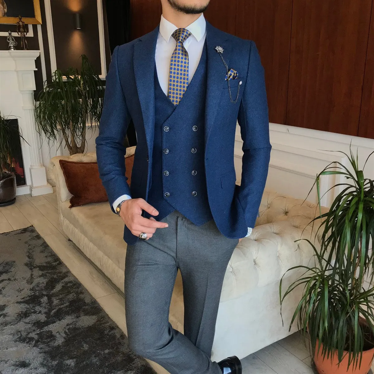 Bojoni Blue Slim-Fit Suit 3-Piece