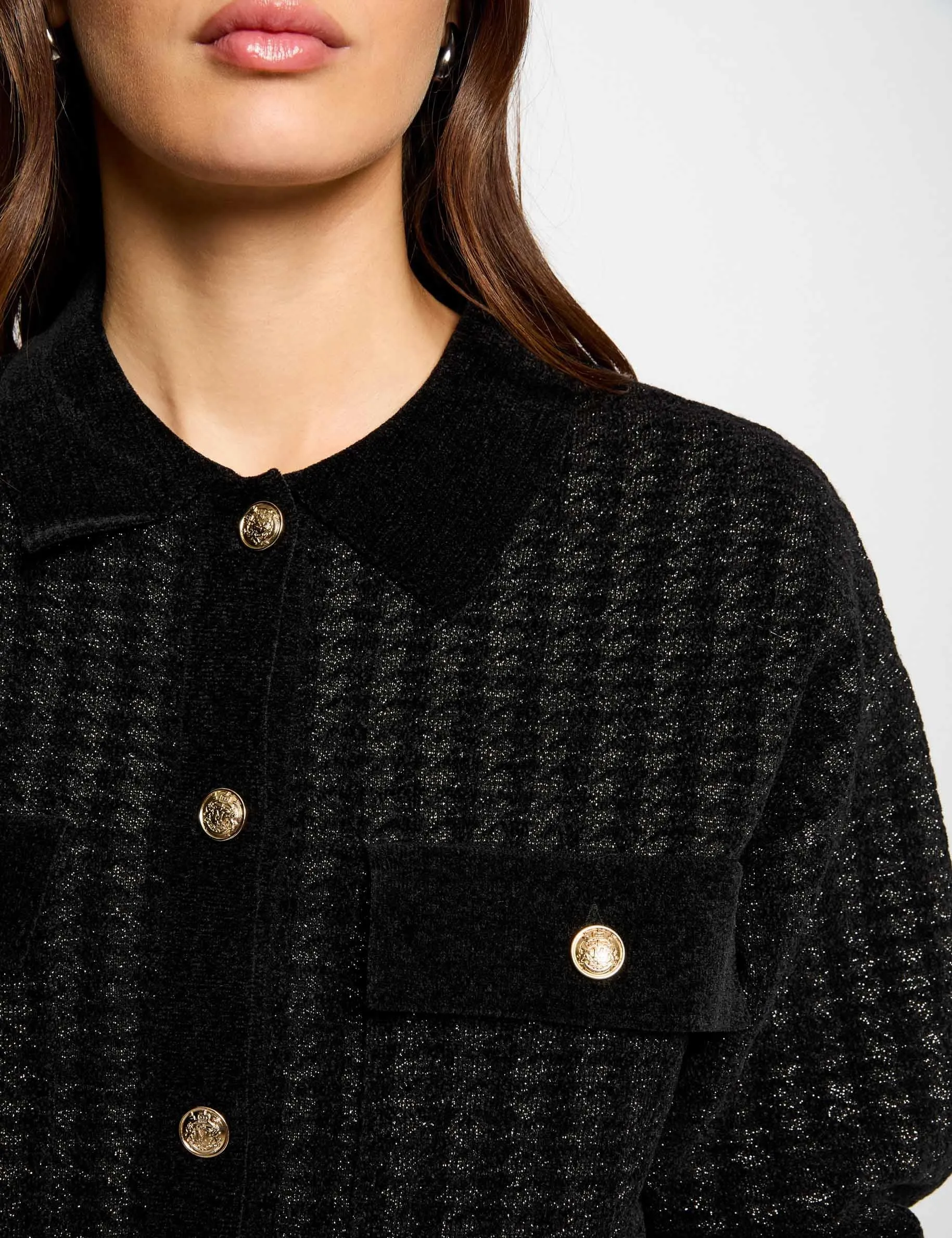 Buttoned cardigan lapel collar black women