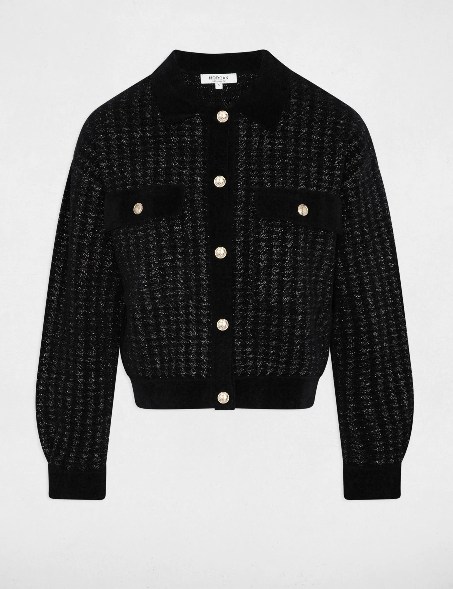 Buttoned cardigan lapel collar black women