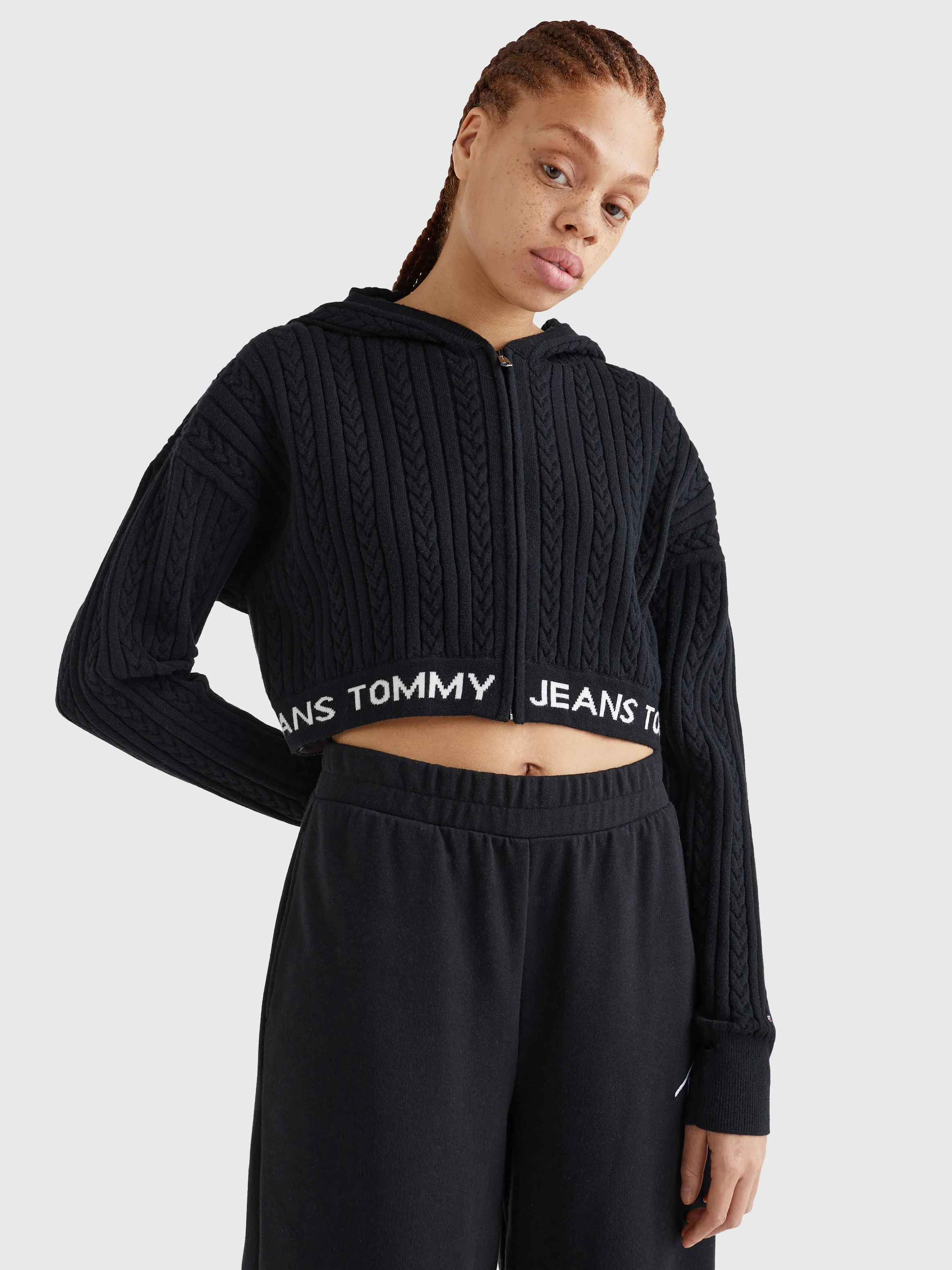 Cable Knit Cropped Hoodie | Sweatshirts & Hoodies | Tommy Jeans