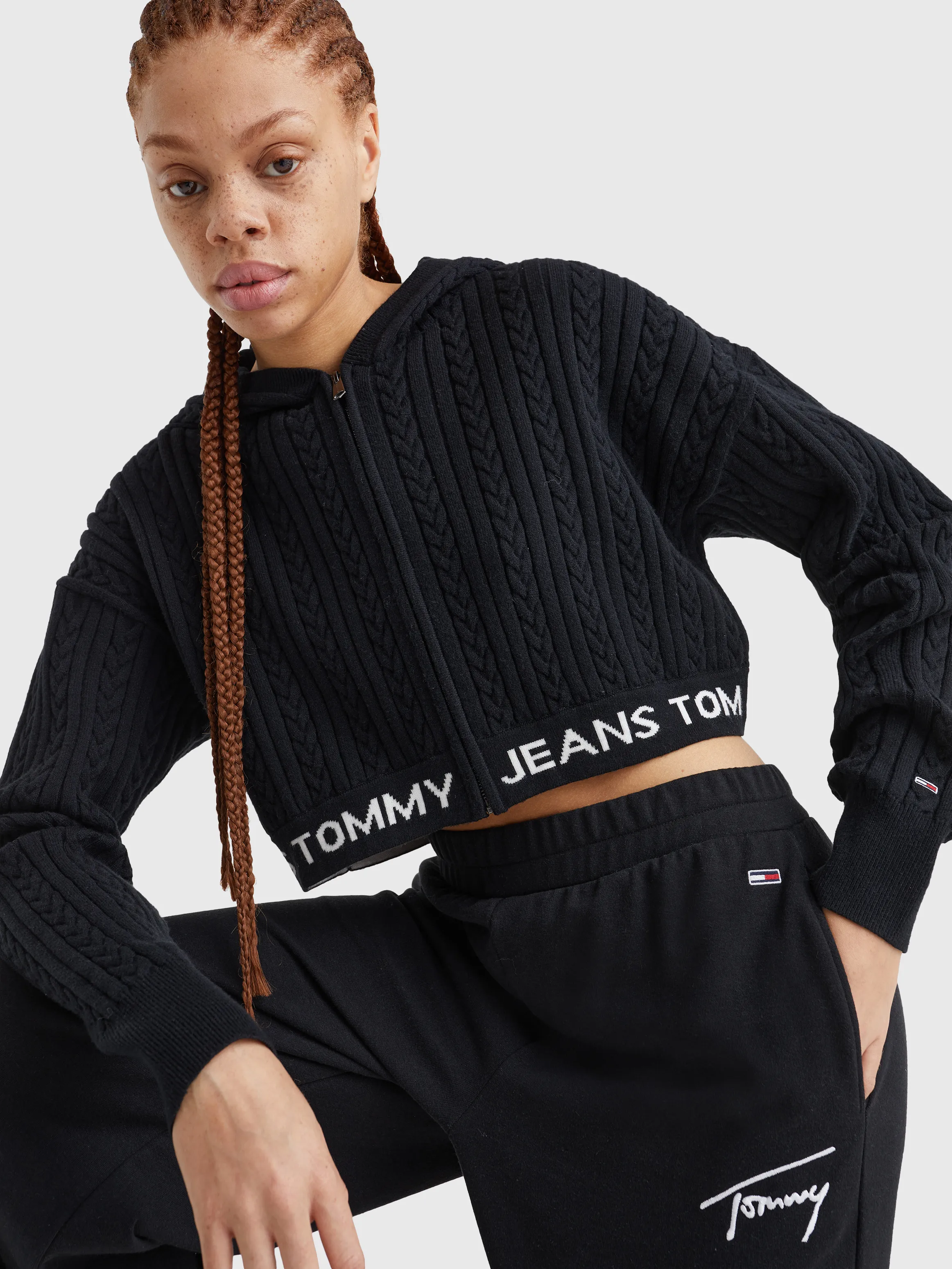 Cable Knit Cropped Hoodie | Sweatshirts & Hoodies | Tommy Jeans