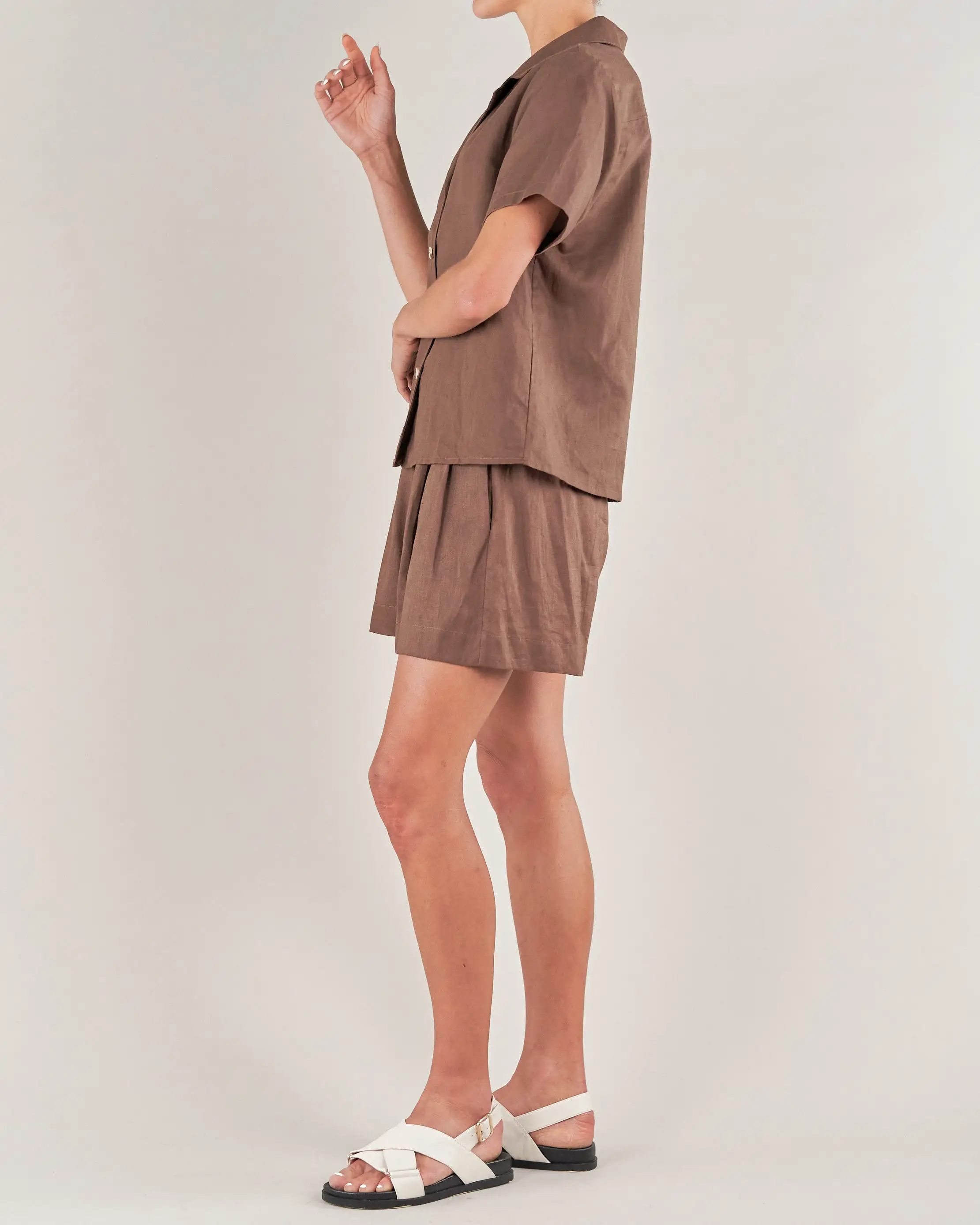 Cancun Linen Bowling Shirt - Chocolate