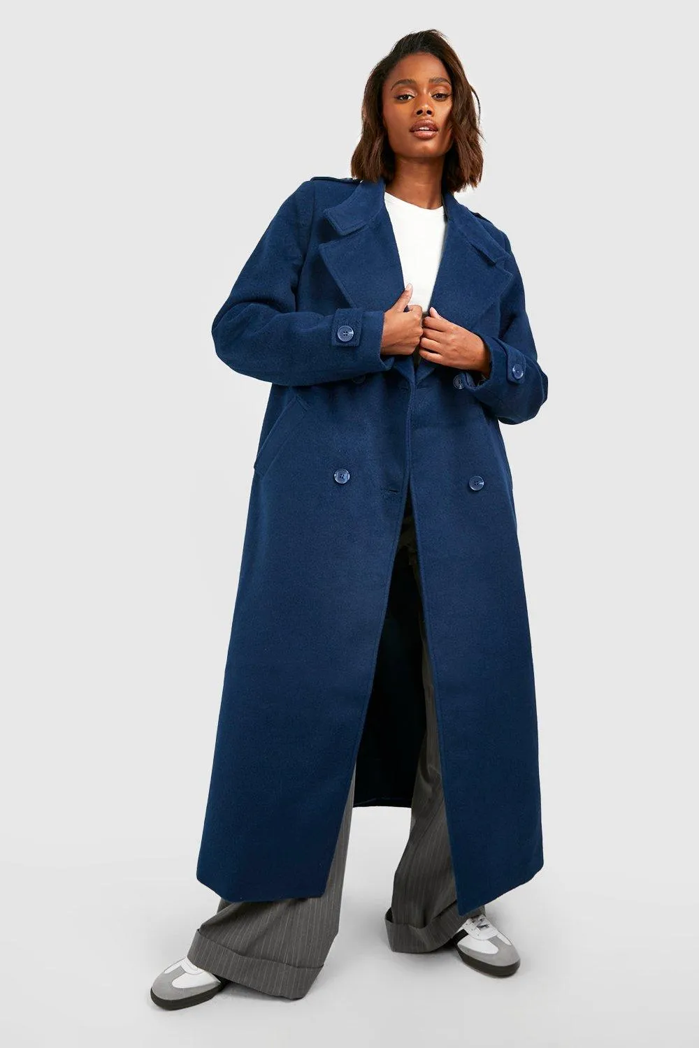 Collar Detail Double Breasted Wool Maxi Coat