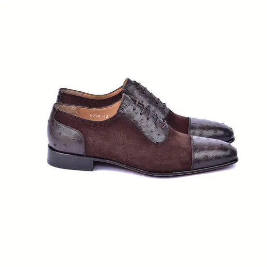 Corrente C00014-6708 Men's Shoes Brown Ostrich / Suede Leather Oxfords (CRT1486)