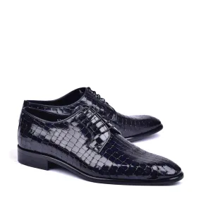 Corrente C01507 6291 Men's Shoes Navy Crocodile Print / Calf-Skin Leather Derby Oxfords (CRT1452)