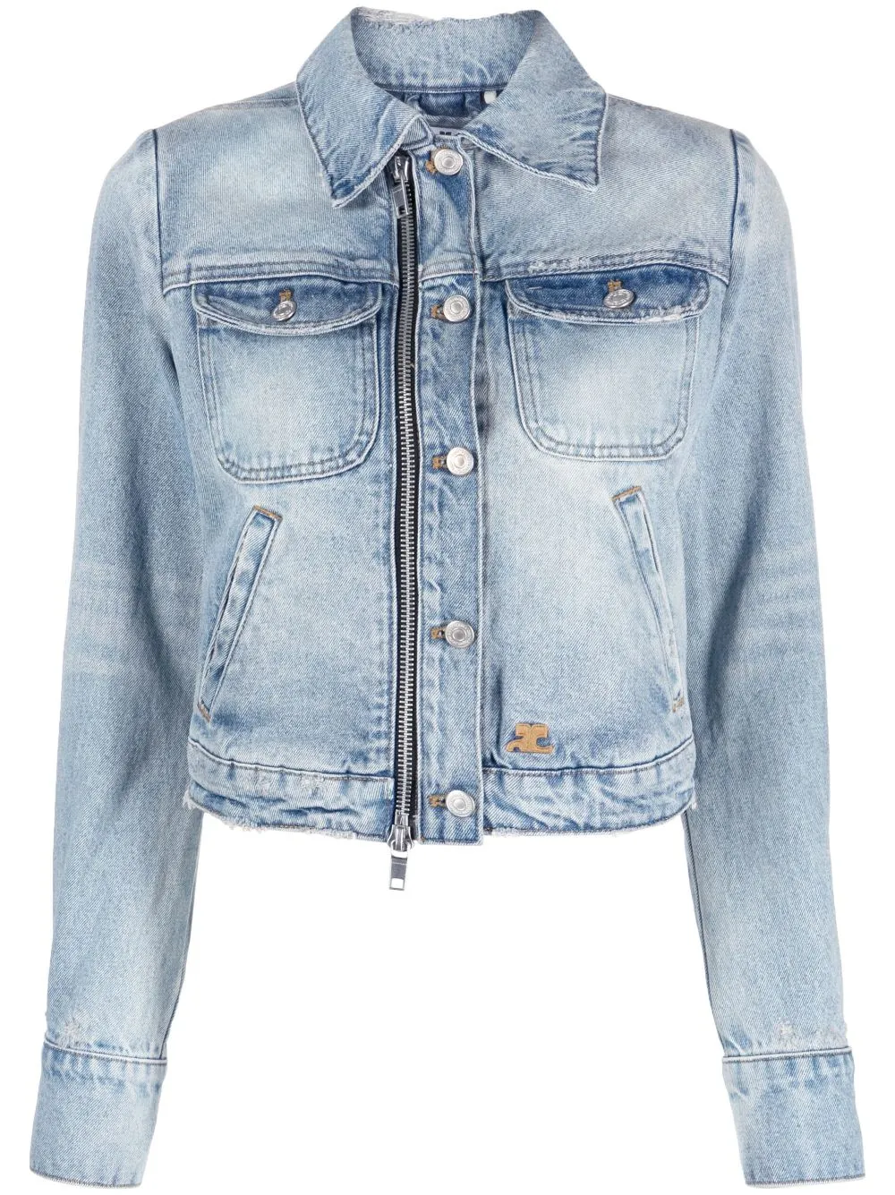 COURREGS Light Blue Wash Zipper Denim Jacket for Women | SS23 Collection