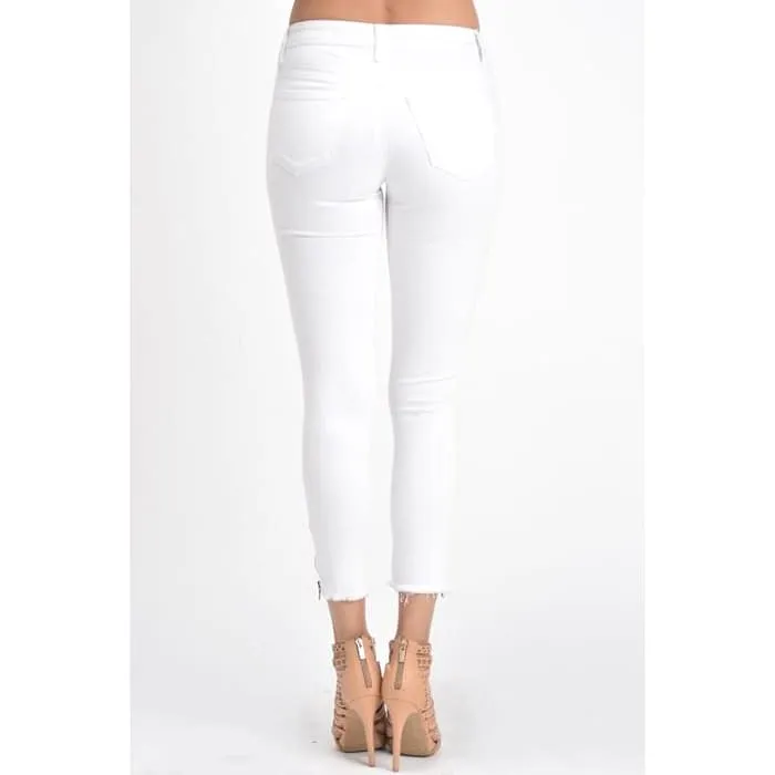 Crisp White Ankle Zip Skinny