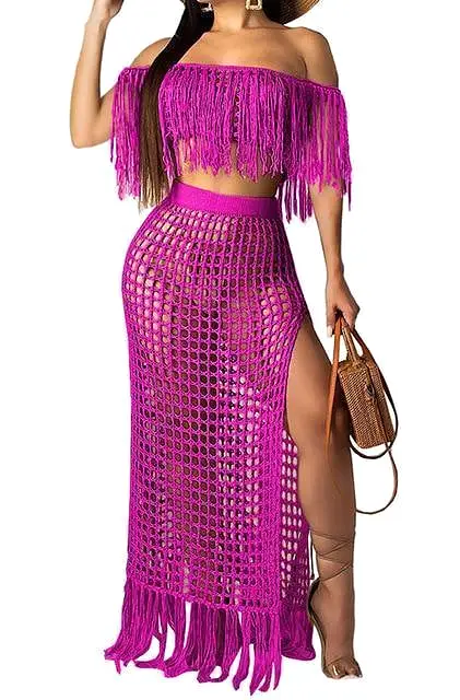 Crochet Tassel Two Piece Beach Cover Ups