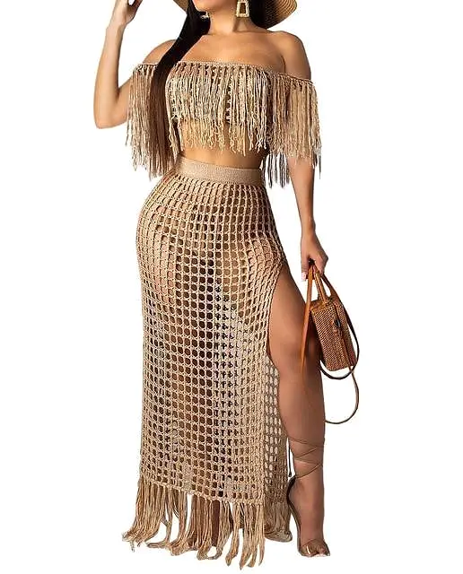 Crochet Tassel Two Piece Beach Cover Ups