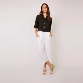 Cropped Linen Pant (White)