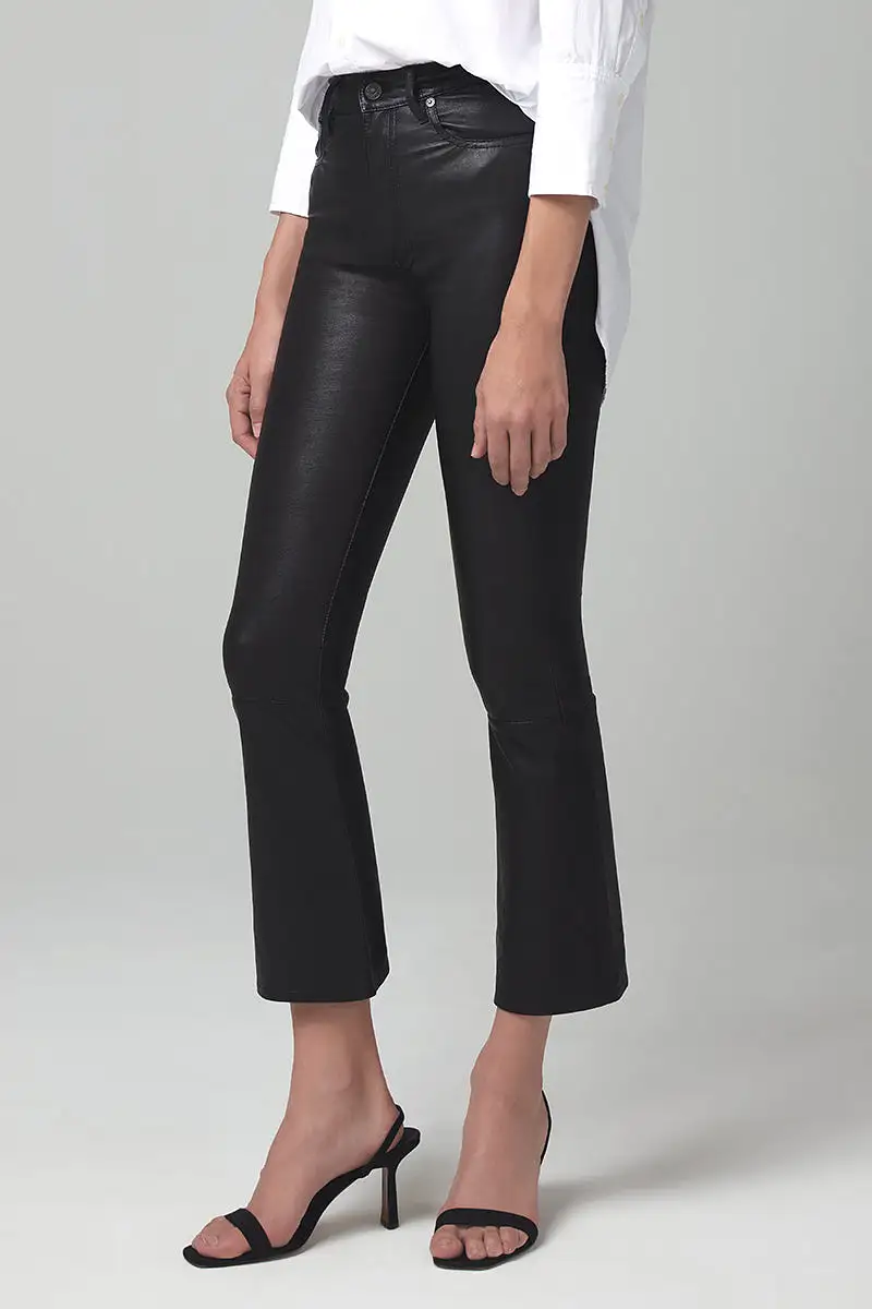 Demy Cropped Leather Pant in Black