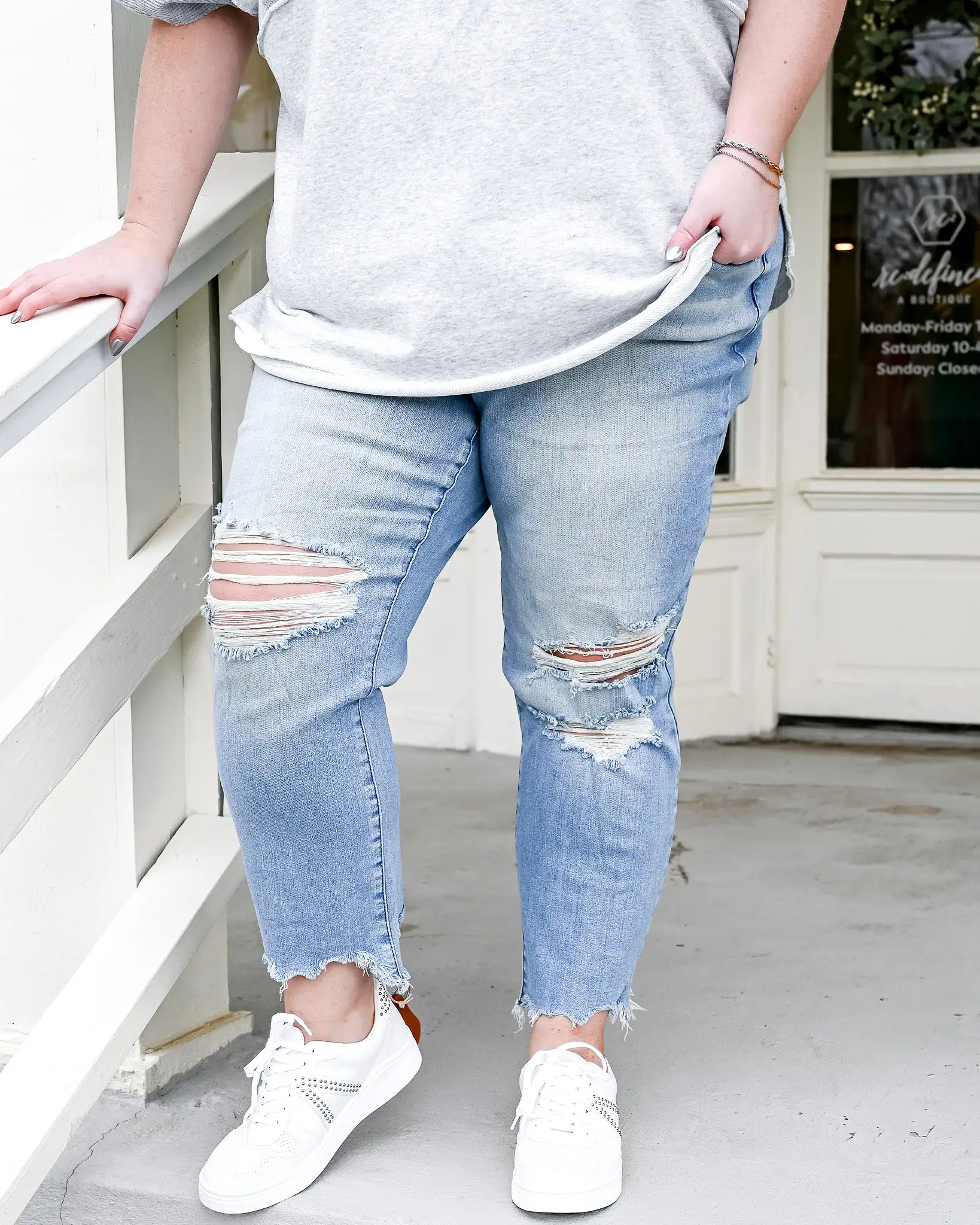 Distressed Straight Crop Jean with Raw Hem