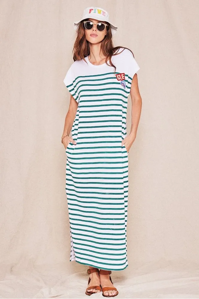 Dress in Ecru and Green Stripe    