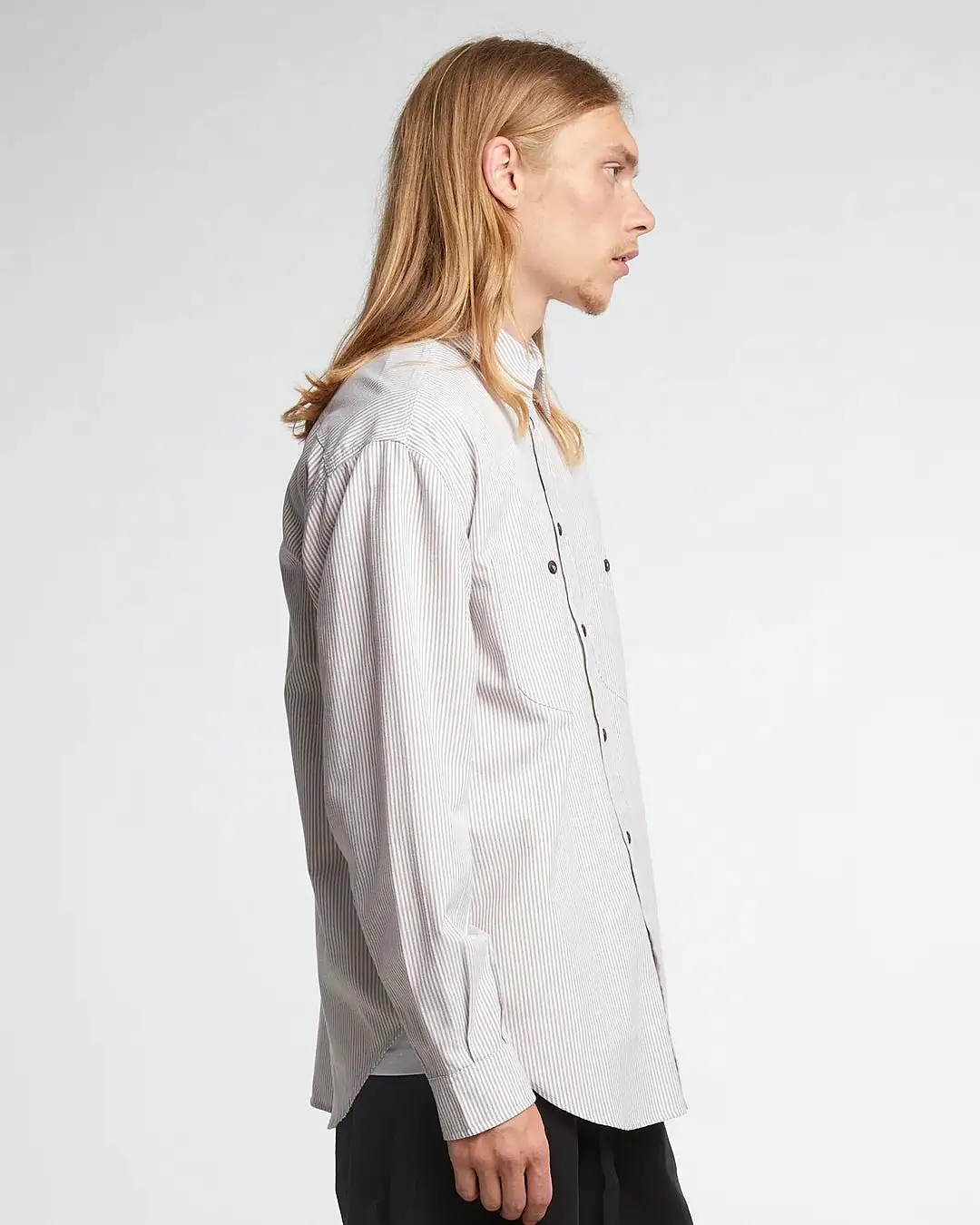 EAT DUST Mechanic Shirt Ecru / Brown Stripe Shirt