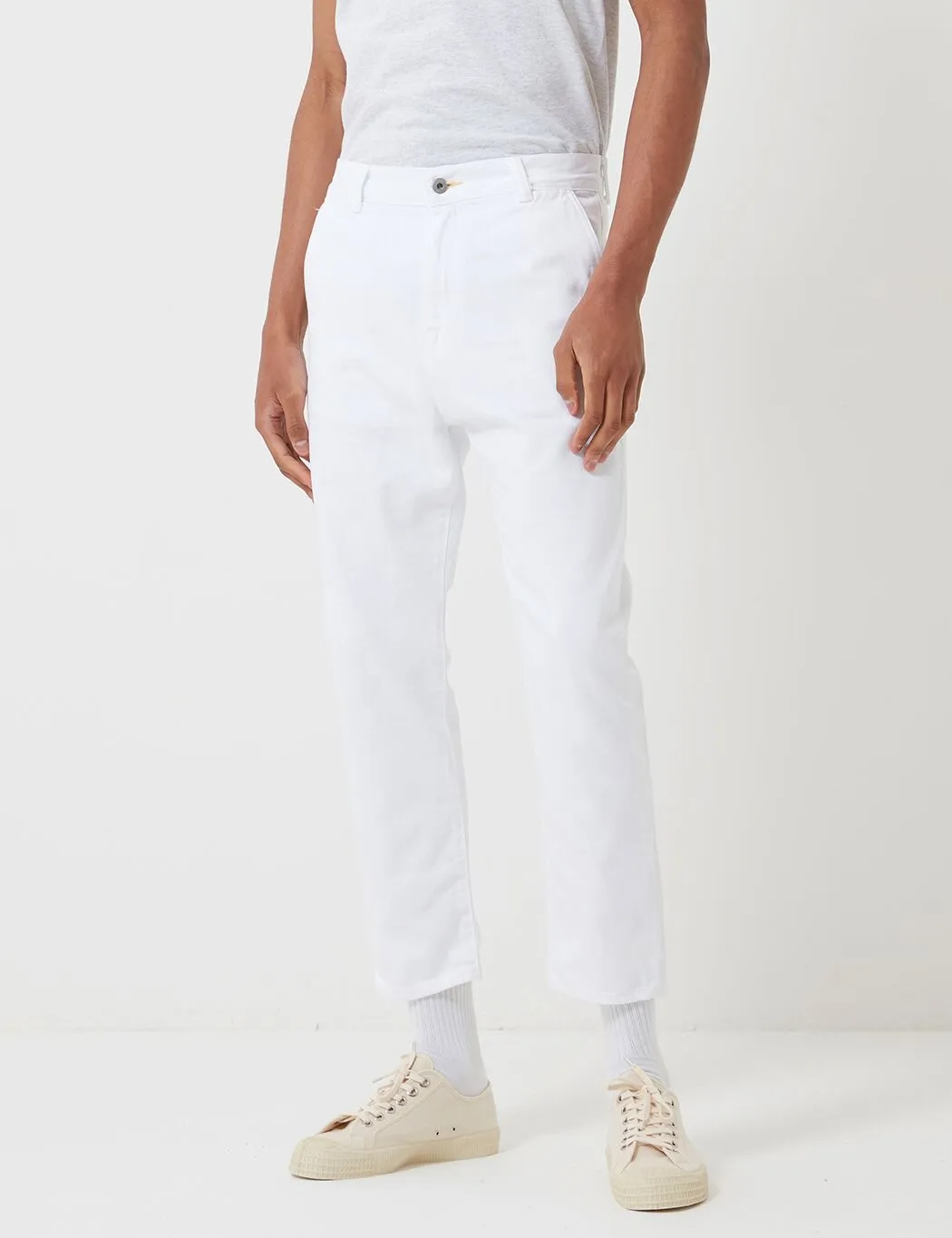 Edwin Universe Cropped Pant (Thorn Cotton Denim) - White, Garment Dyed