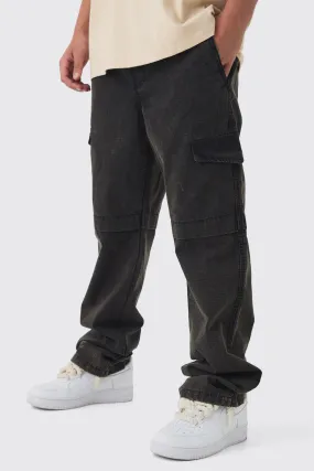 Elasticated Relaxed Stacked Oil Wash Ripstop Cargo Trousers