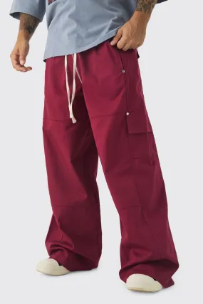 Elasticated Waist Baggy Fit Heavy Twill Extended Drawcord Cargo Trousers