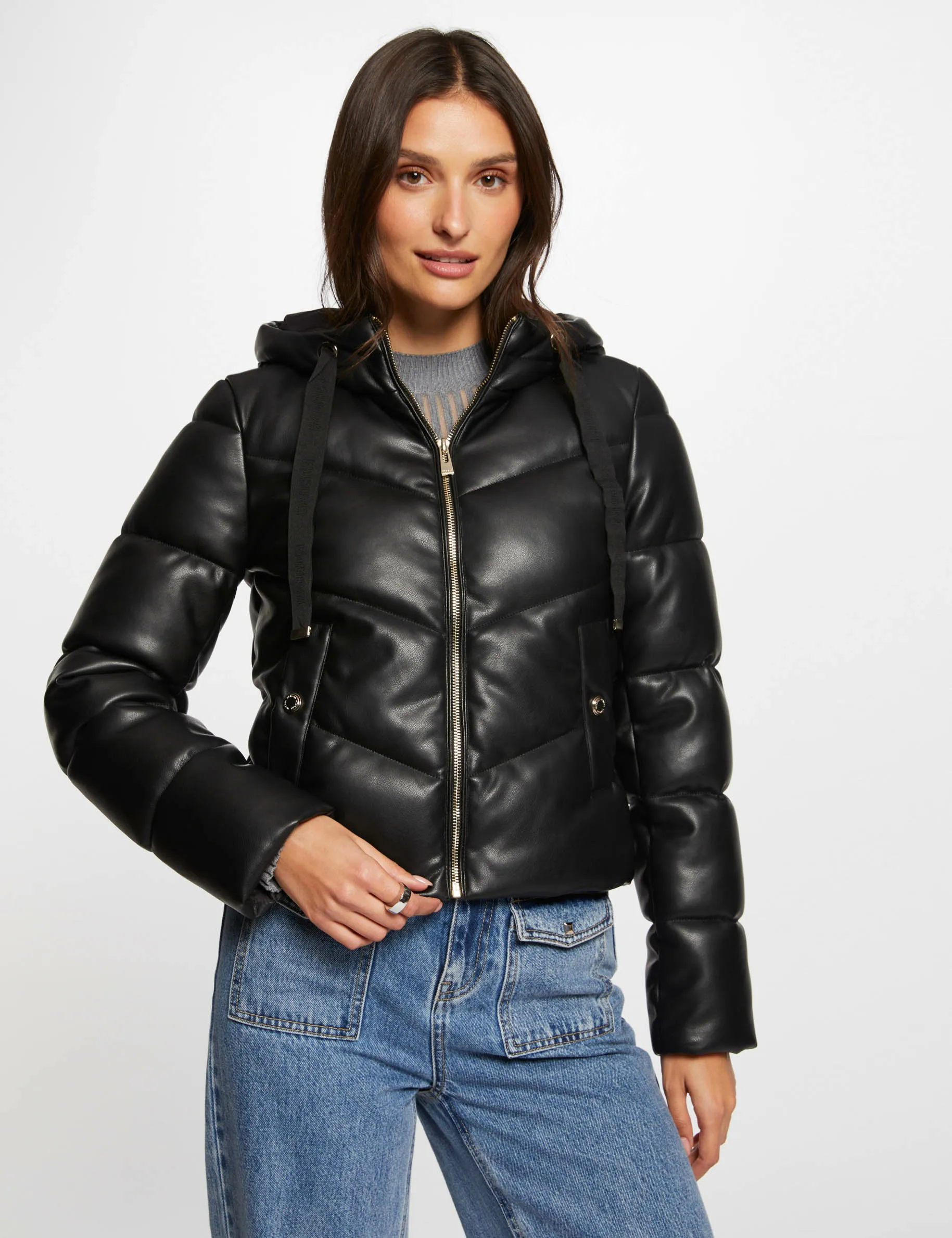 Faux leather padded jacket black women