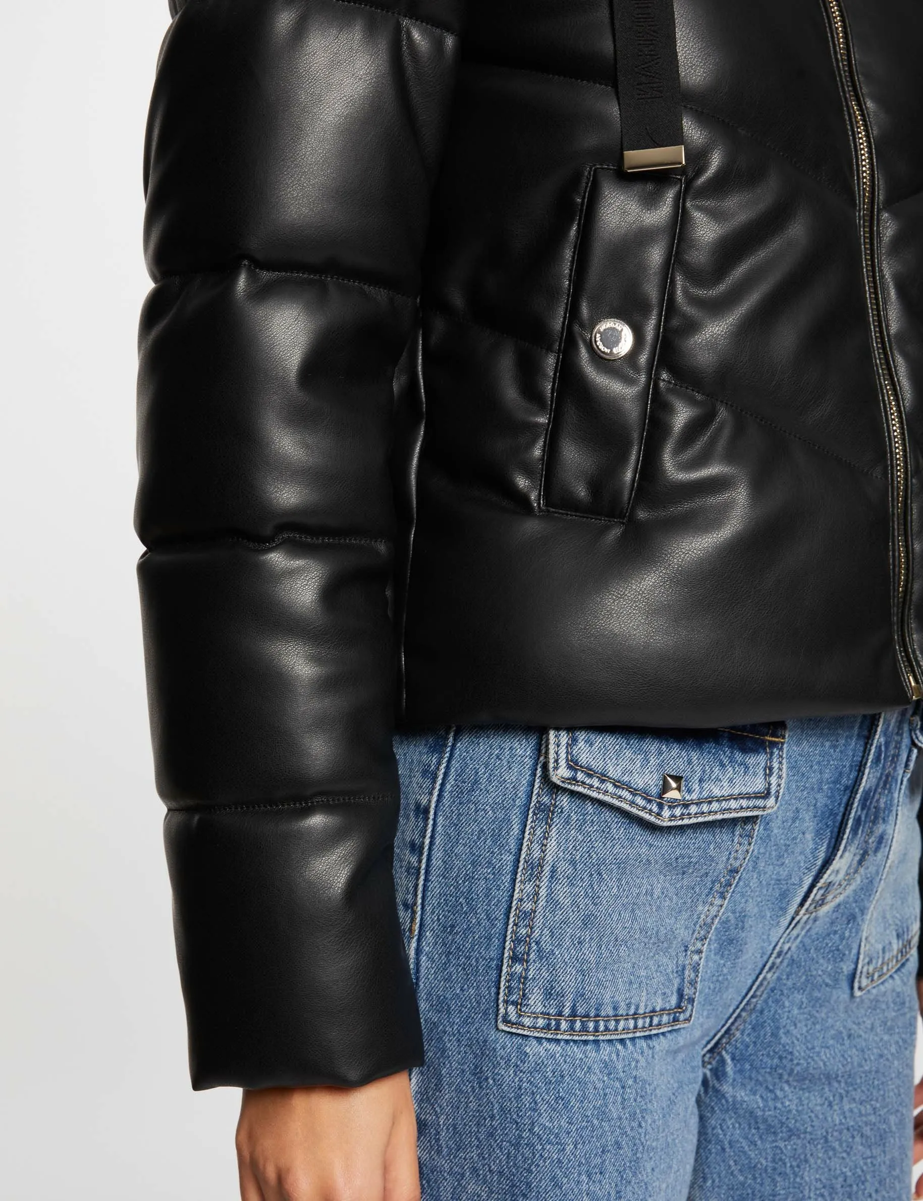 Faux leather padded jacket black women