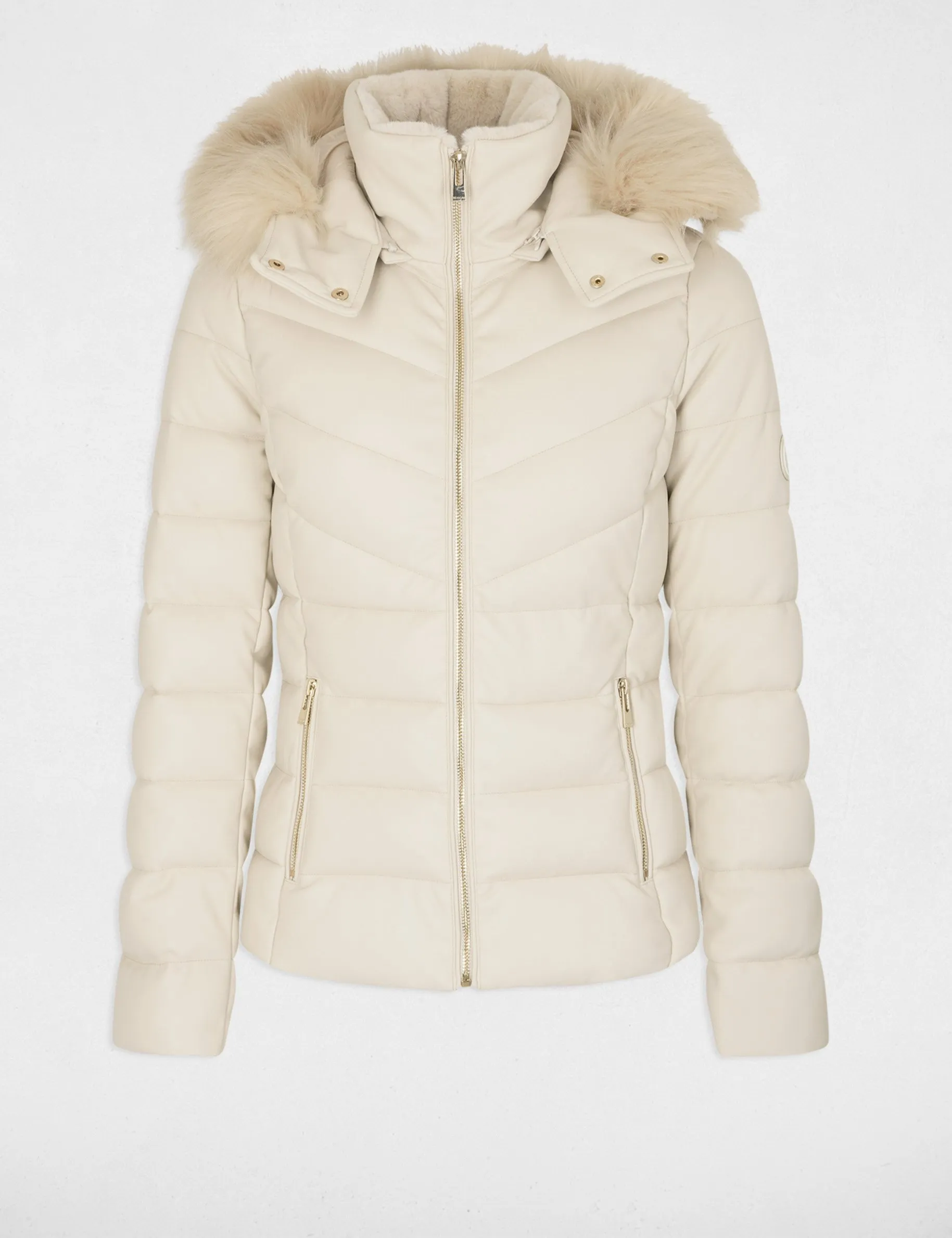 Faux leather padded jacket ivory women