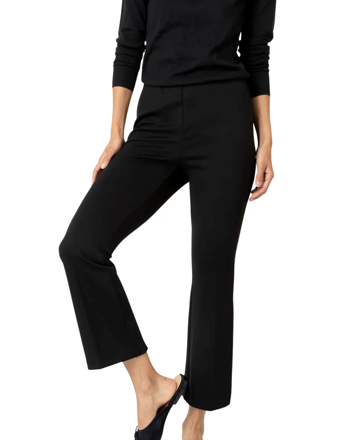 Faye Flare Cropped Pant (Black Ponte Knit)