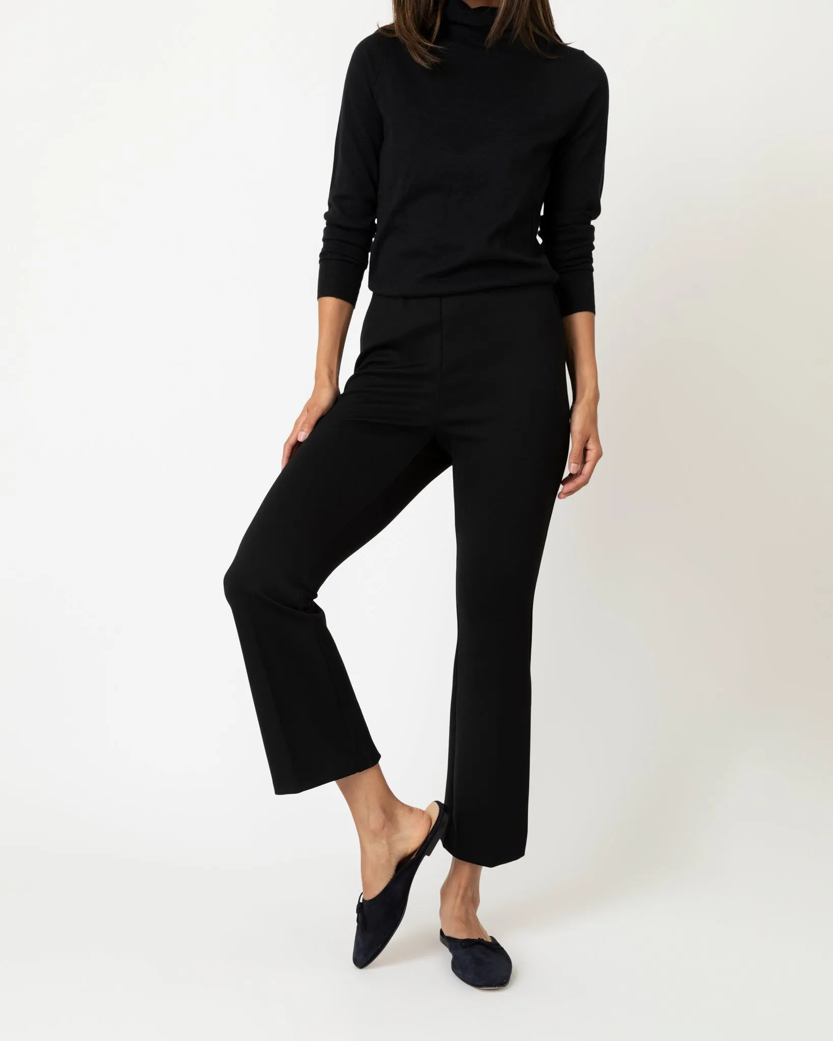 Faye Flare Cropped Pant in Black Ponte Knit