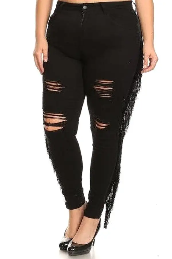 Fiesta Fringe High Rise Distressed Skinny Jeans - PLUS