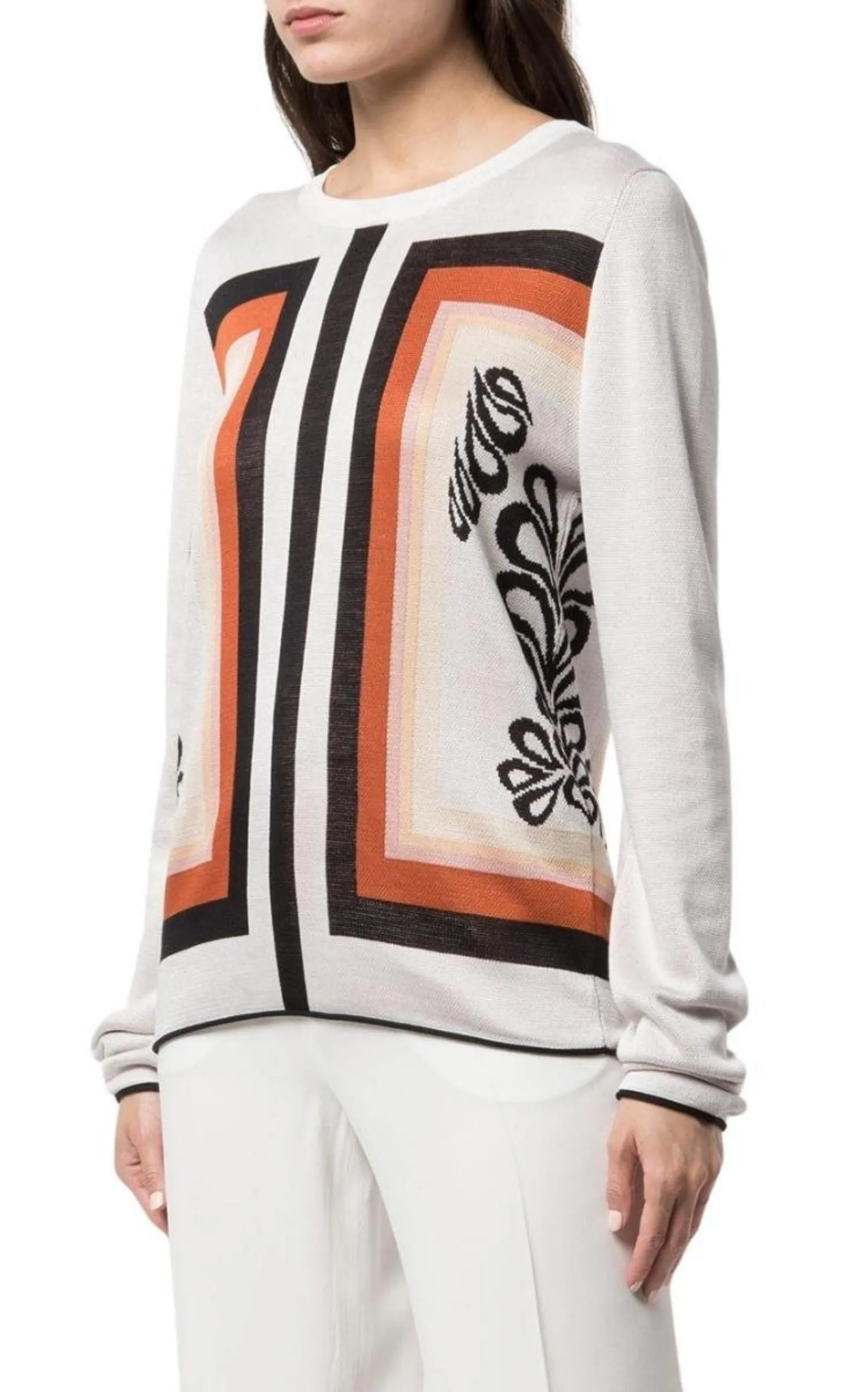 Frida Jacquard Crewneck Silk Sweater