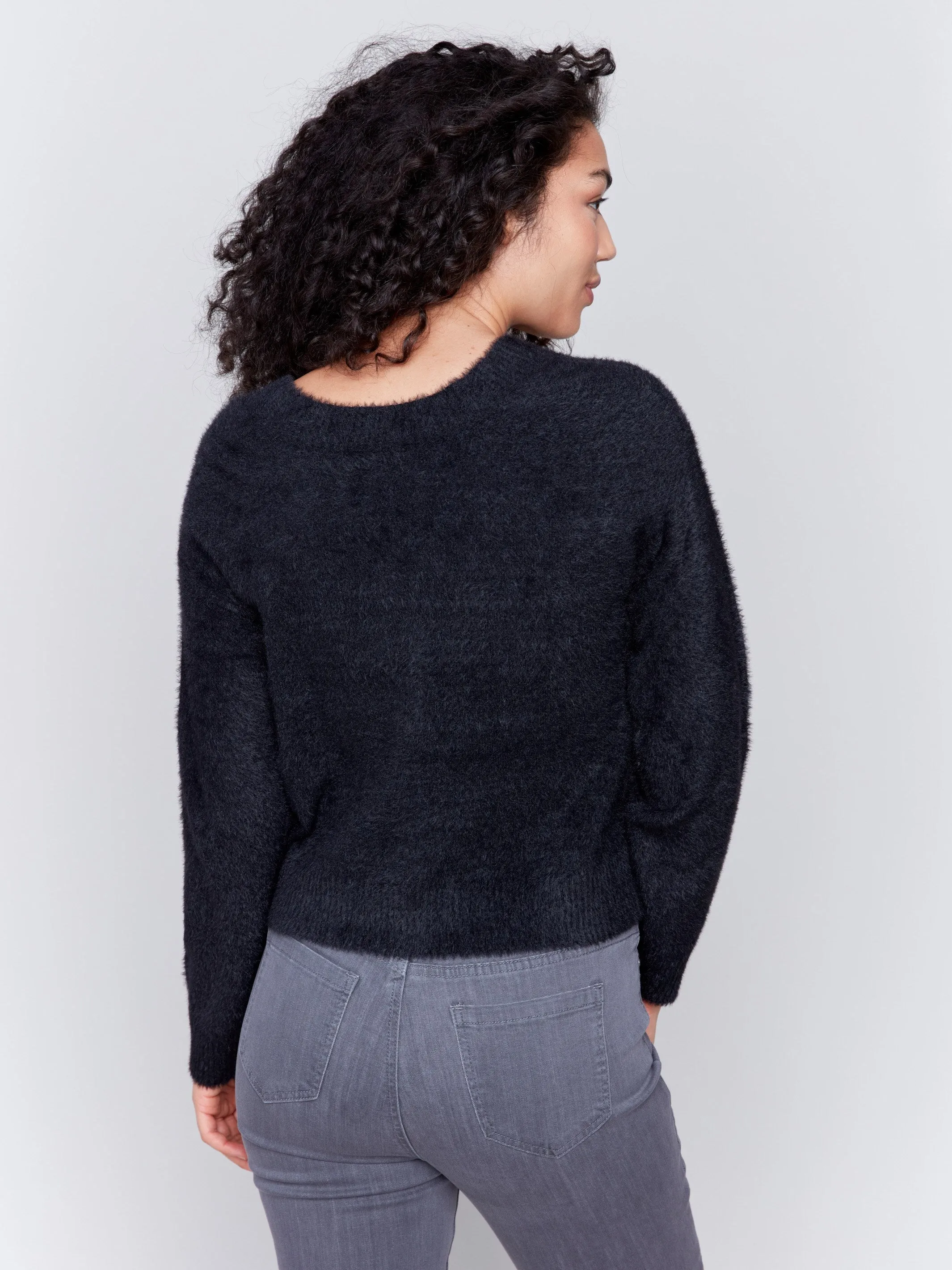 Fuzzy Knit Cardigan - Black